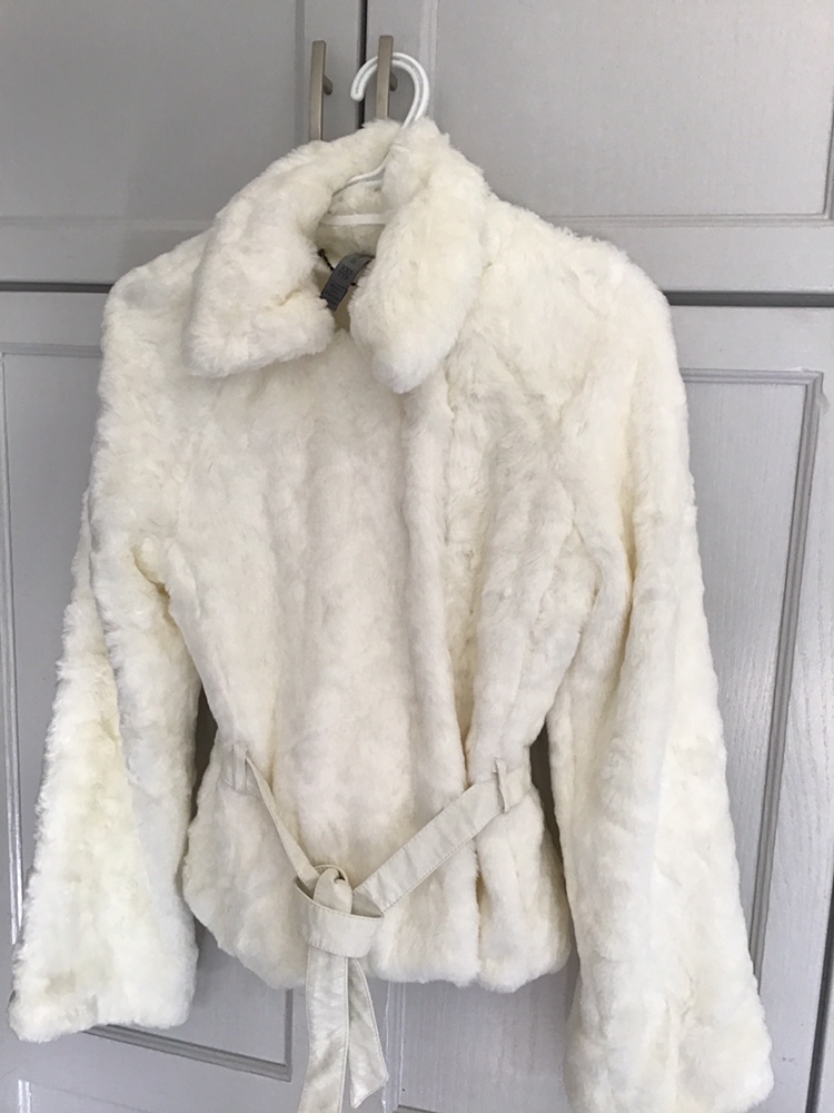 Creamy white fun fur jacket thumbnail