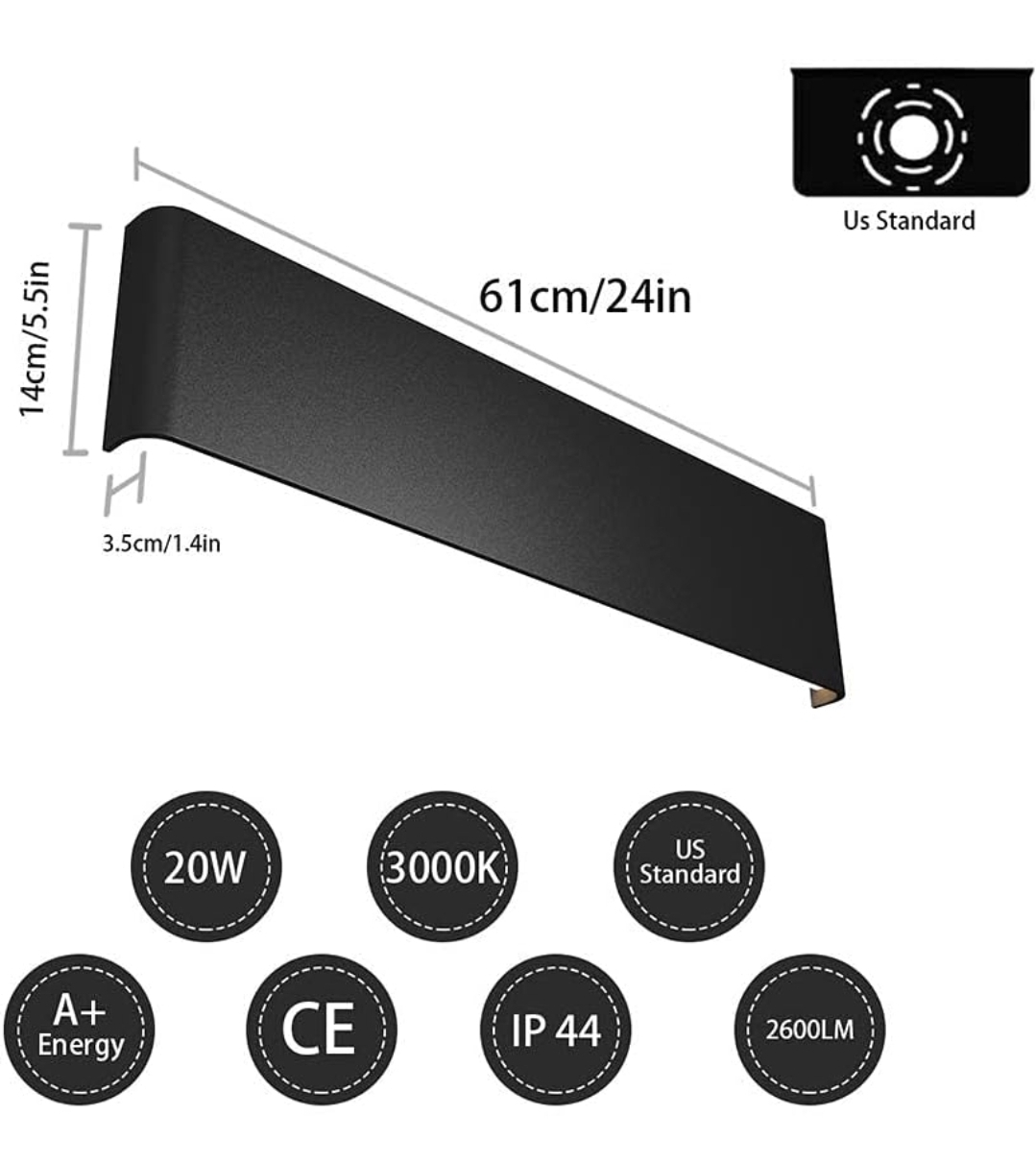Ralbay 24 inch LED Wall Sconce Lighting, 20W Black Vanity Lights - photo 4