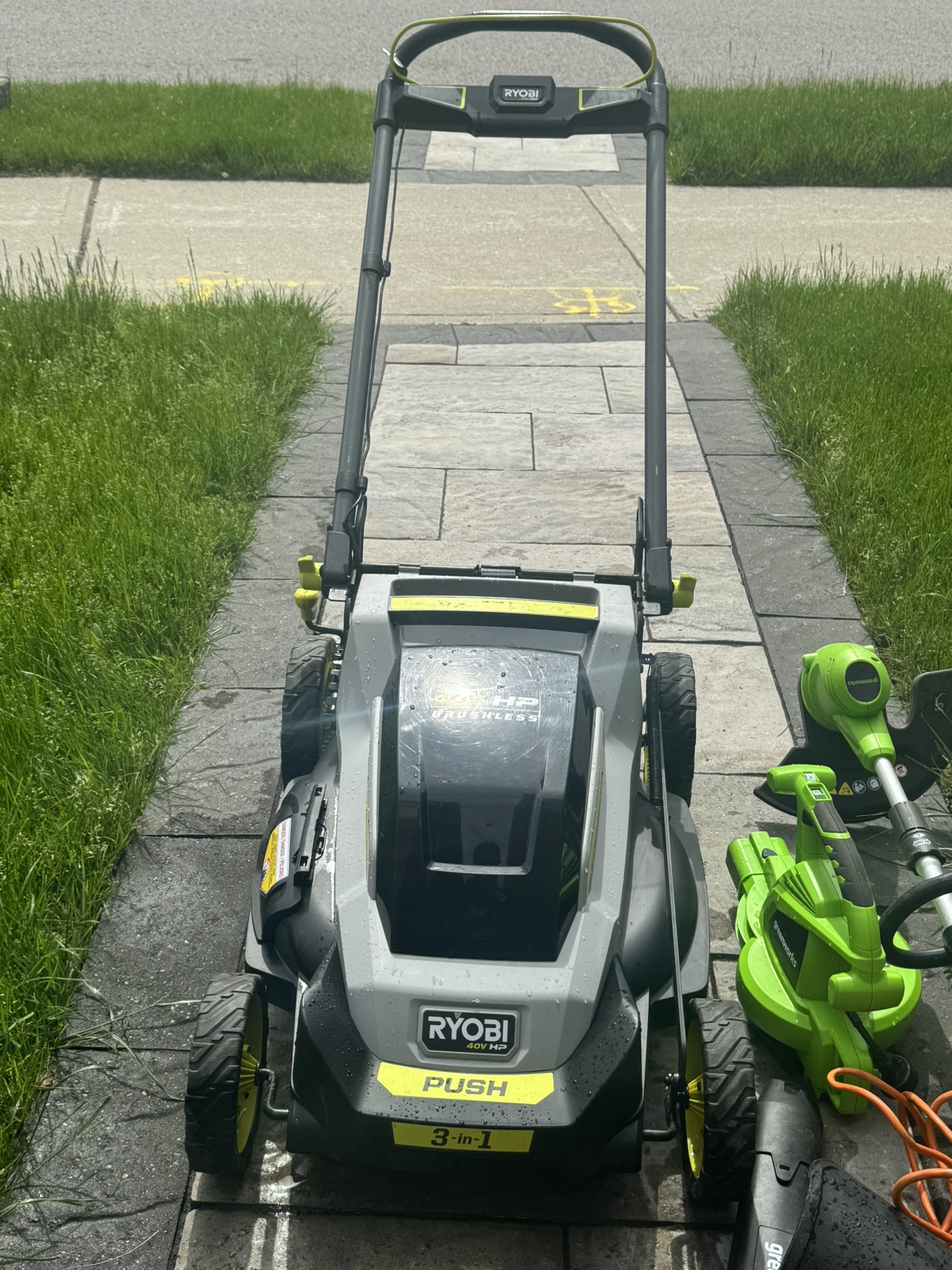 RYOBI 40V HP Brushless Lawn Mower & Greenworks String Trimmer - photo 4