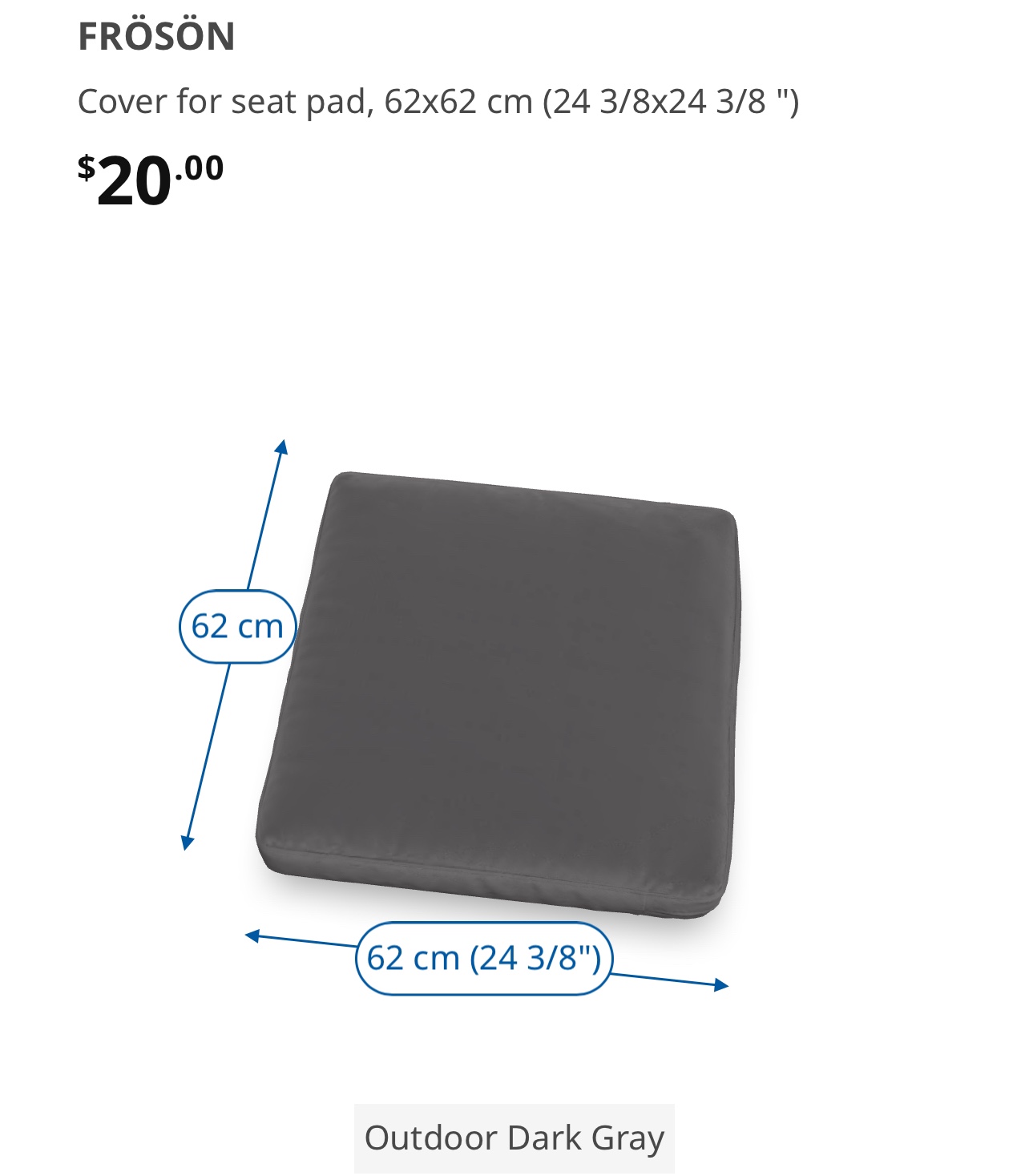 1 x Cover for seat pad, outdoor dark gray 🥕