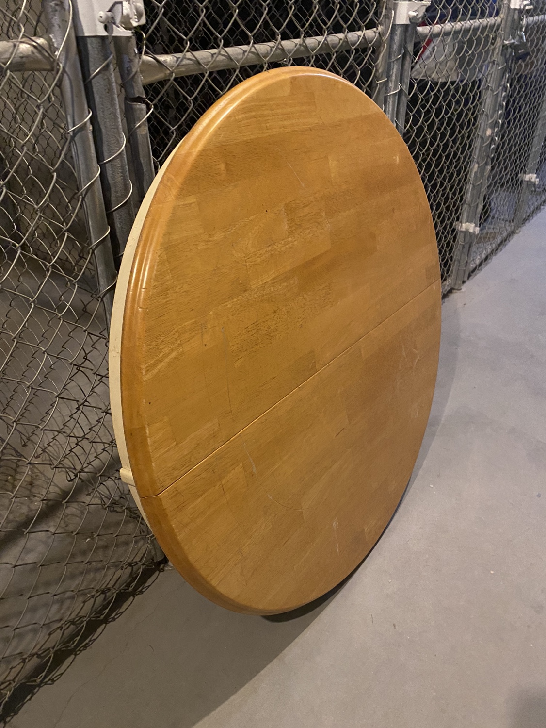Round Hardwood dining table (expandable - with rare mechanism) thumbnail