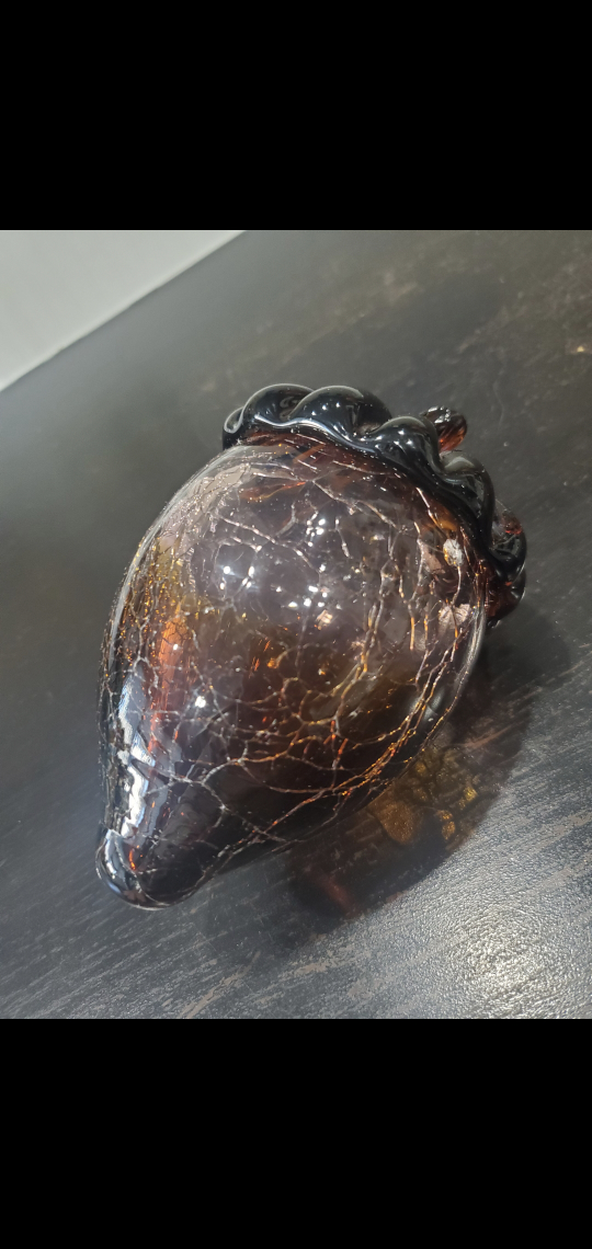 Amber Crackled Glass Acorn Paperweight
