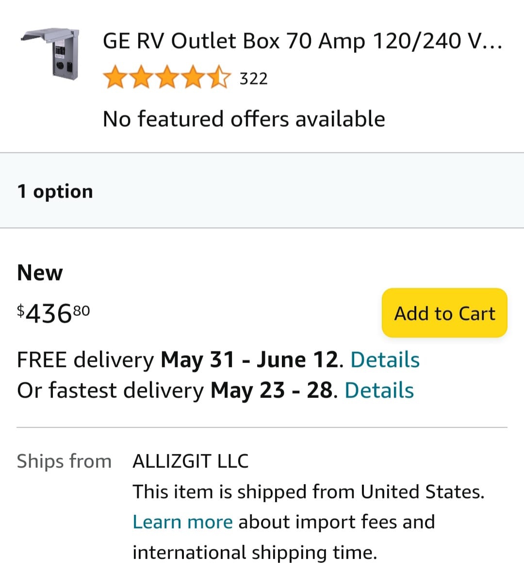 GE Recreational Vehicle RV 70 Amp 120/240V Power Outlet image indicator(8)