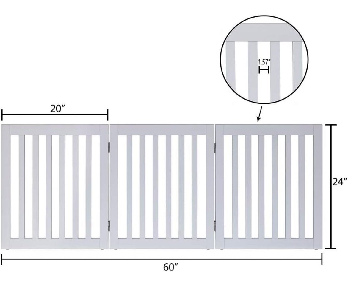 Free-standing wooden pet gate, 3-panel, folding - photo 2