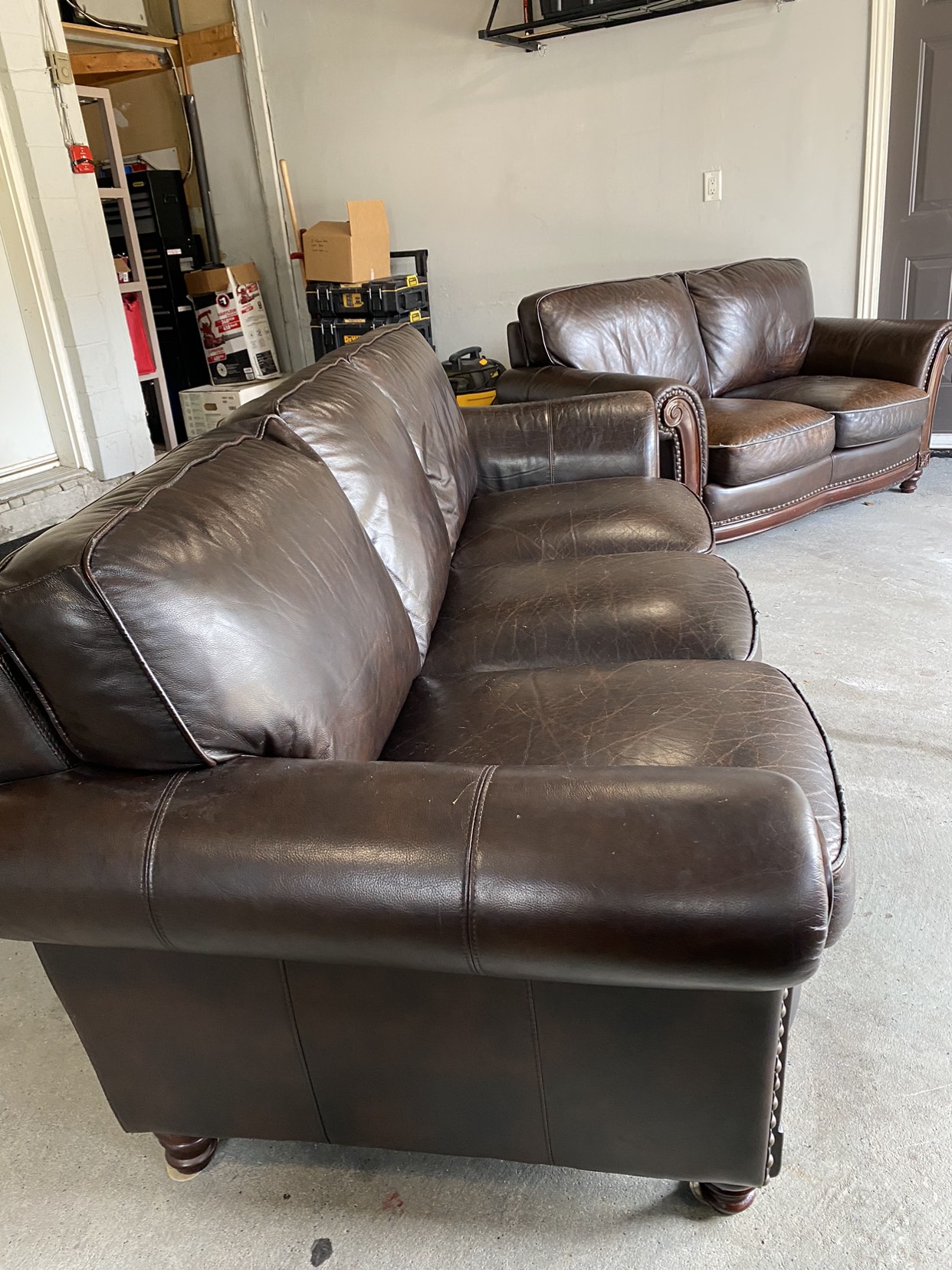 Vintage Brown Leather Couch Set
