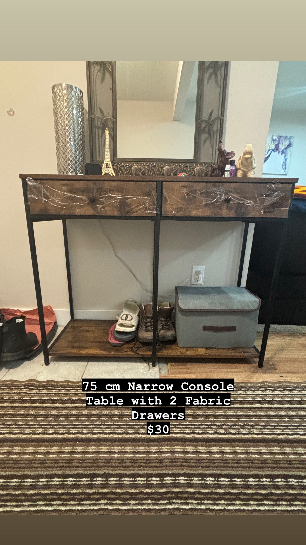 Console Table with 2 Fabric Drawers