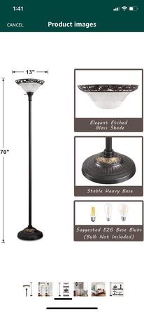 70" Elegant Standing Lamp with Etched Glass Shade - photo 5