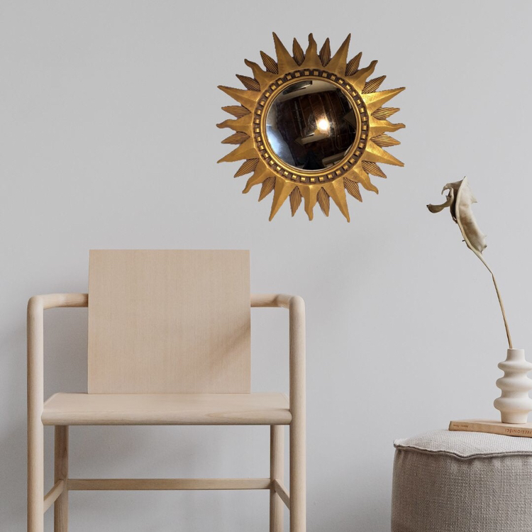 Gold Sunburst Convex Mirror, Shabby Chic, Vintage image indicator(3)