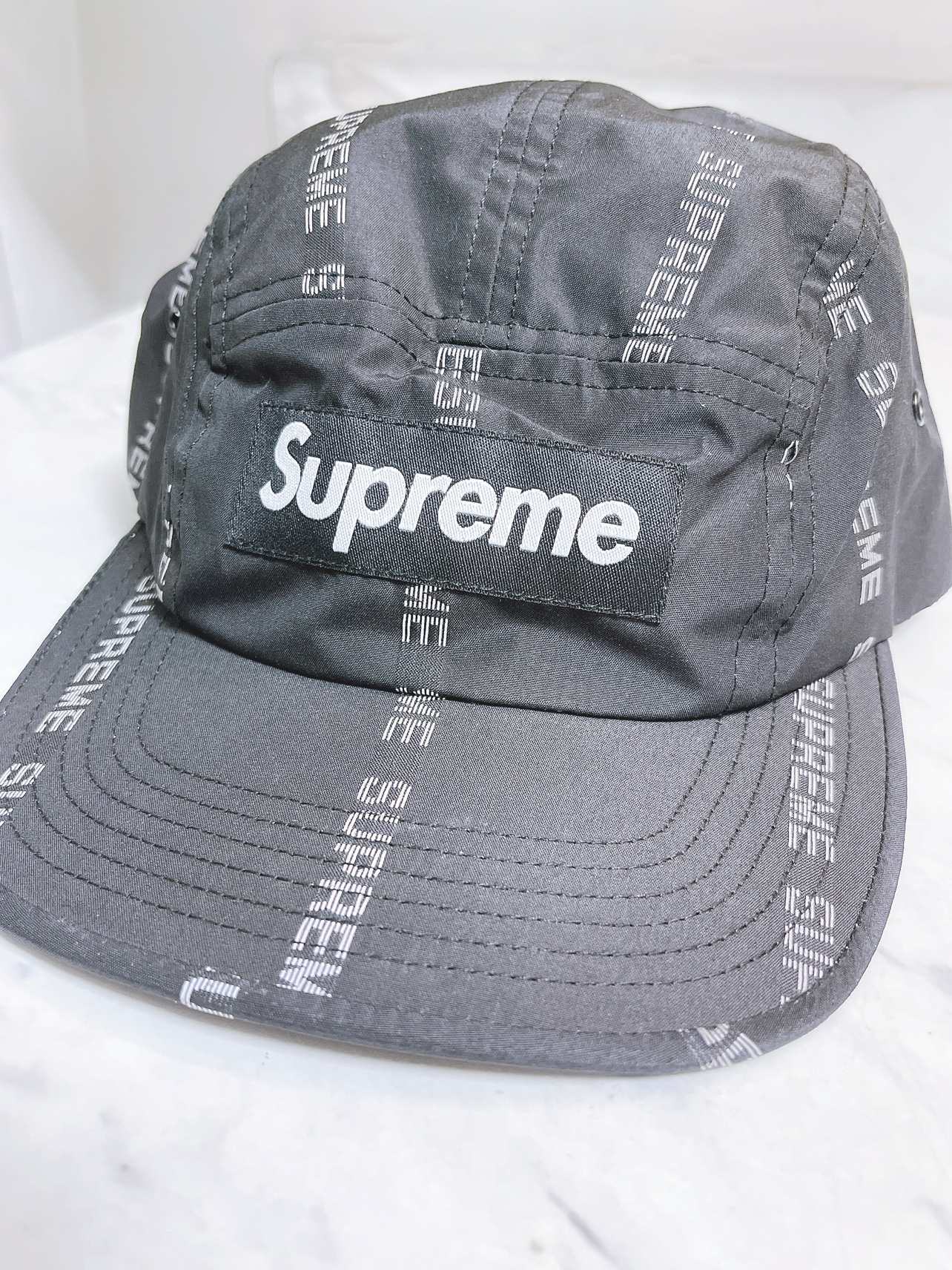 Supreme reflective text stripe camp cap image indicator(2)