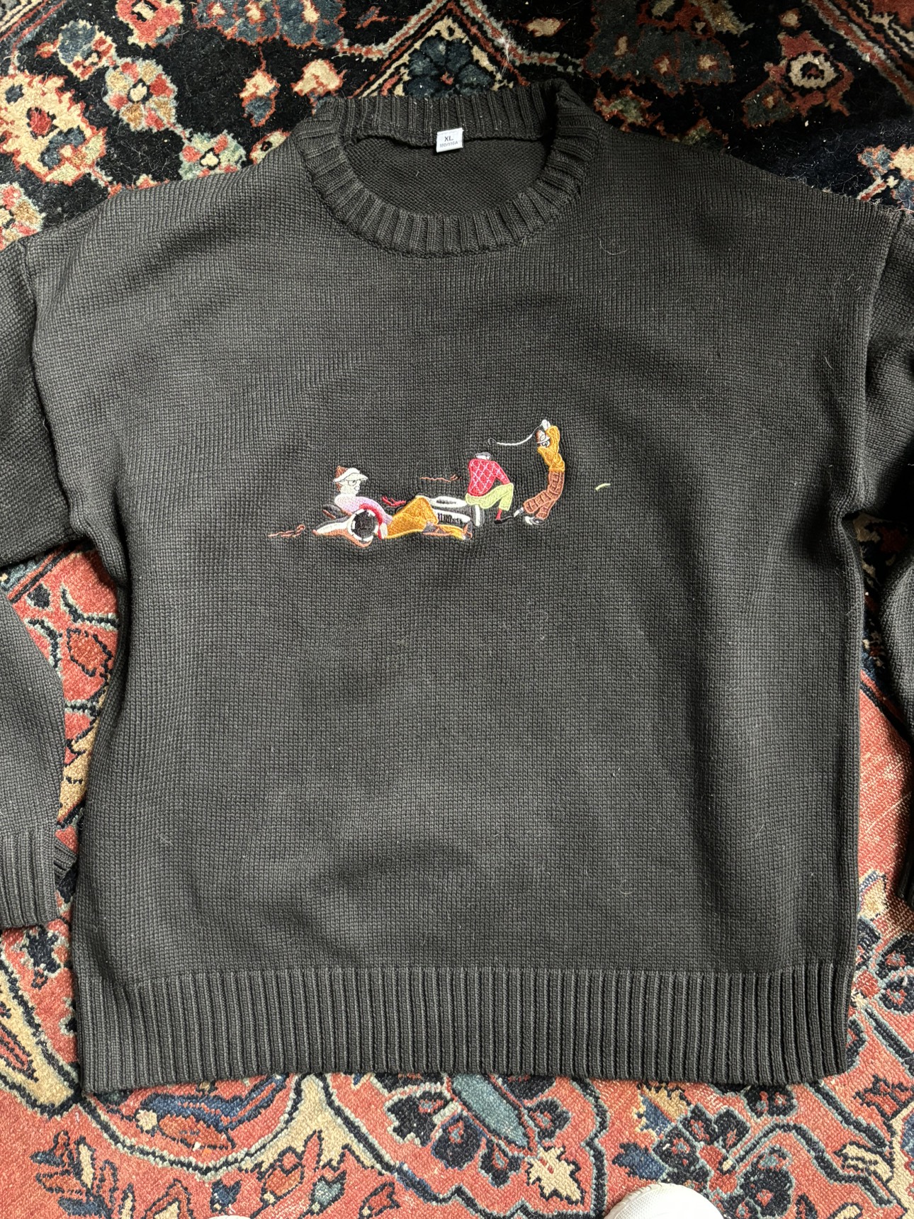 Men Japanese Embroidered Black Sweater size XL