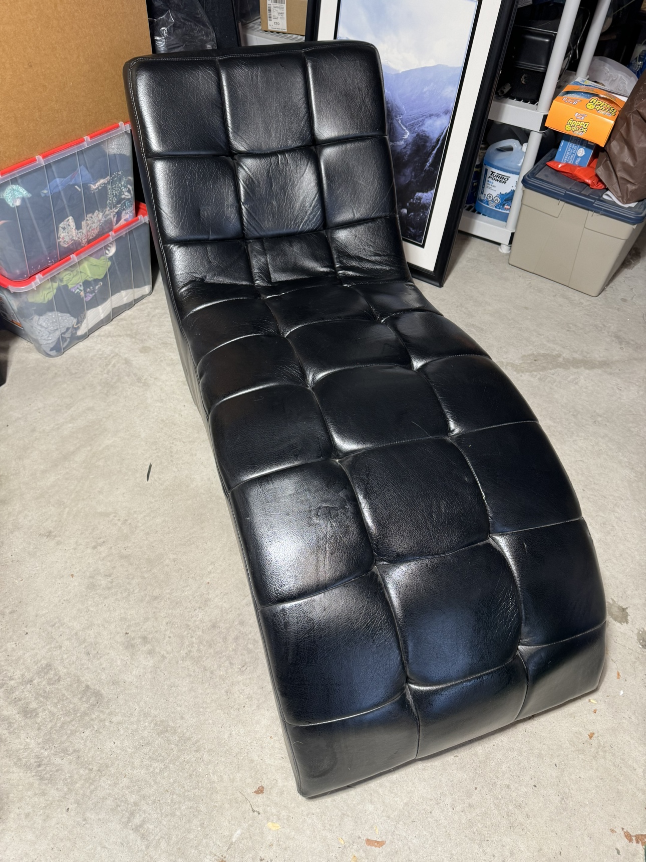 Black leather chaise lounge chair