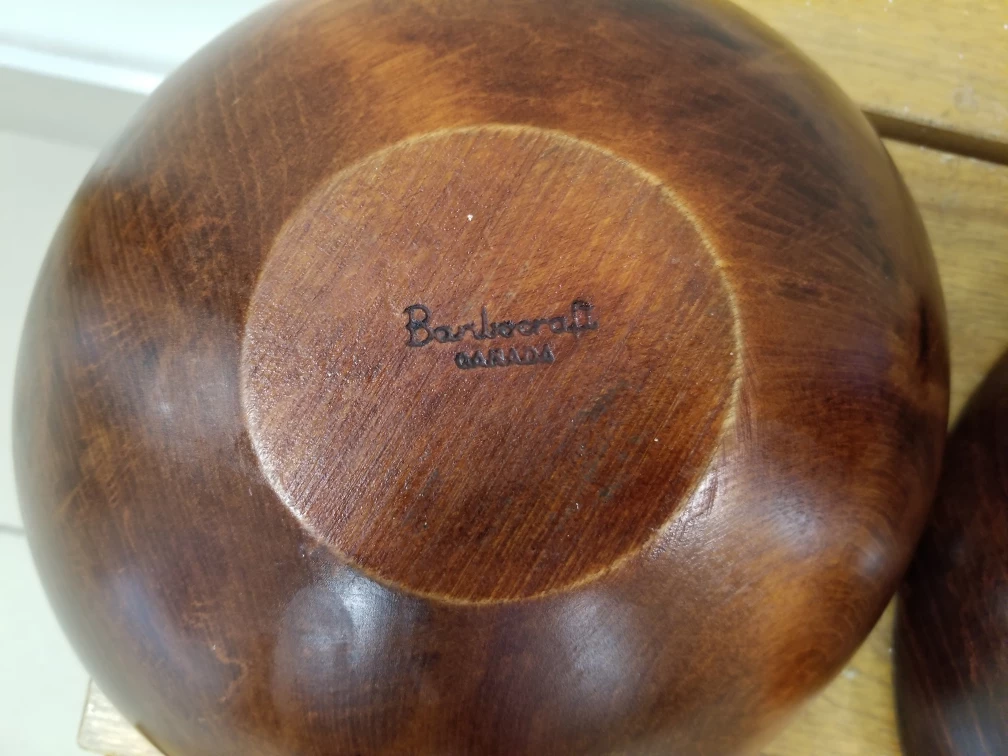 Set of 2 Vintage 1960s Baribocraft Canada Maple Wood Salad Bowls image indicator(3)