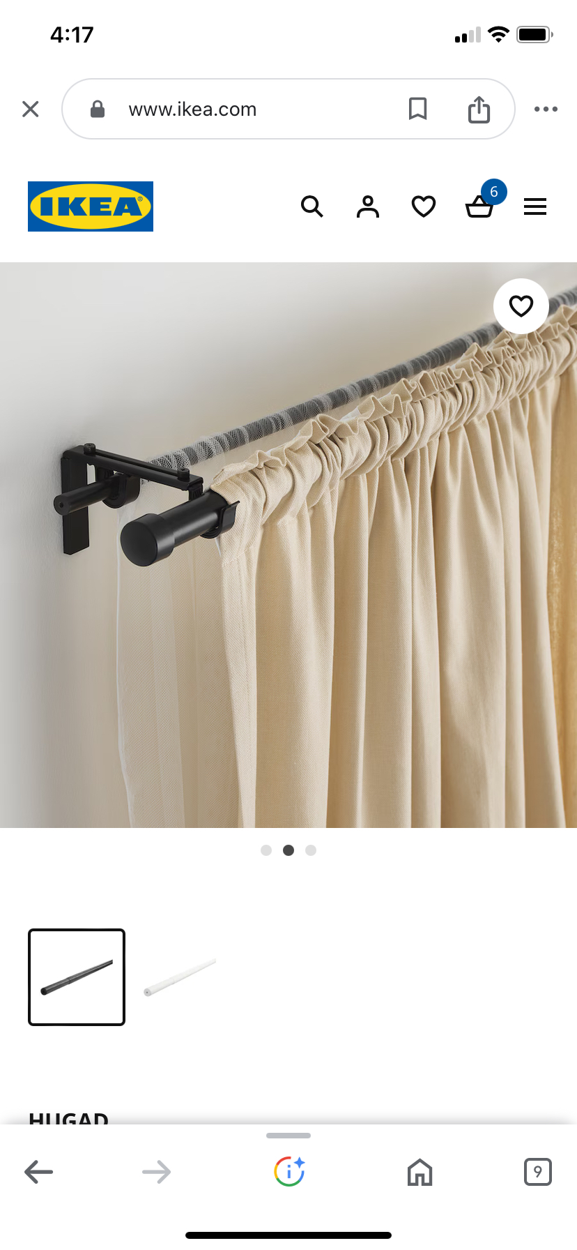 🧡 2 IKEA hugad curtain rods