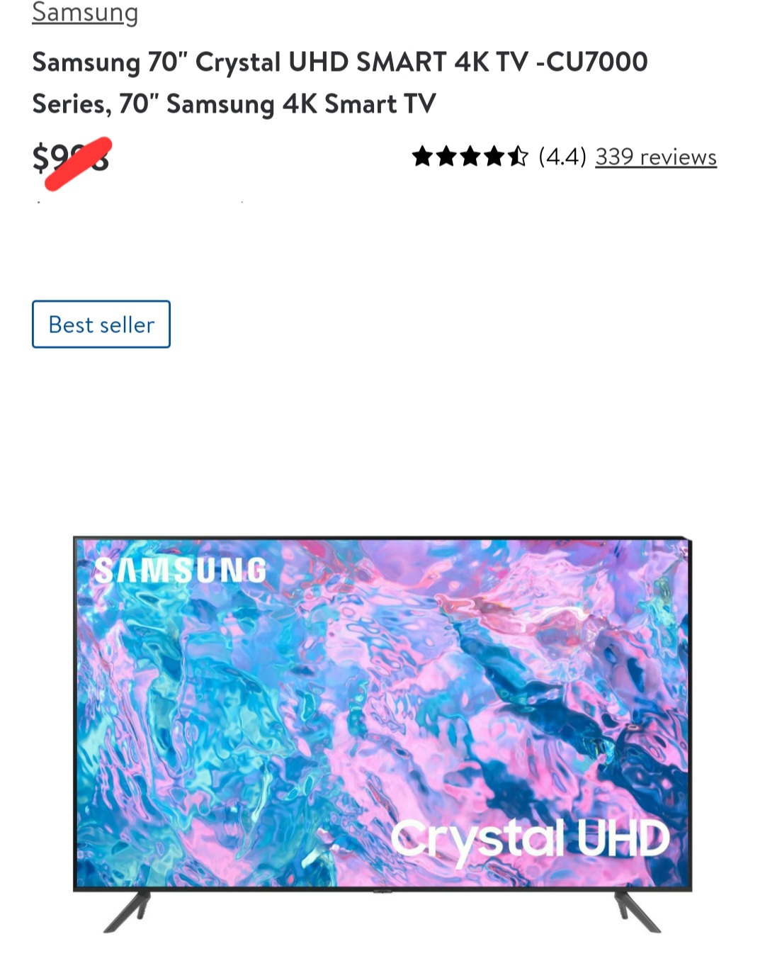 On SALE! SAMSUNG 70" 4K CRYSAL UHD SMART TV $739.99! thumbnail