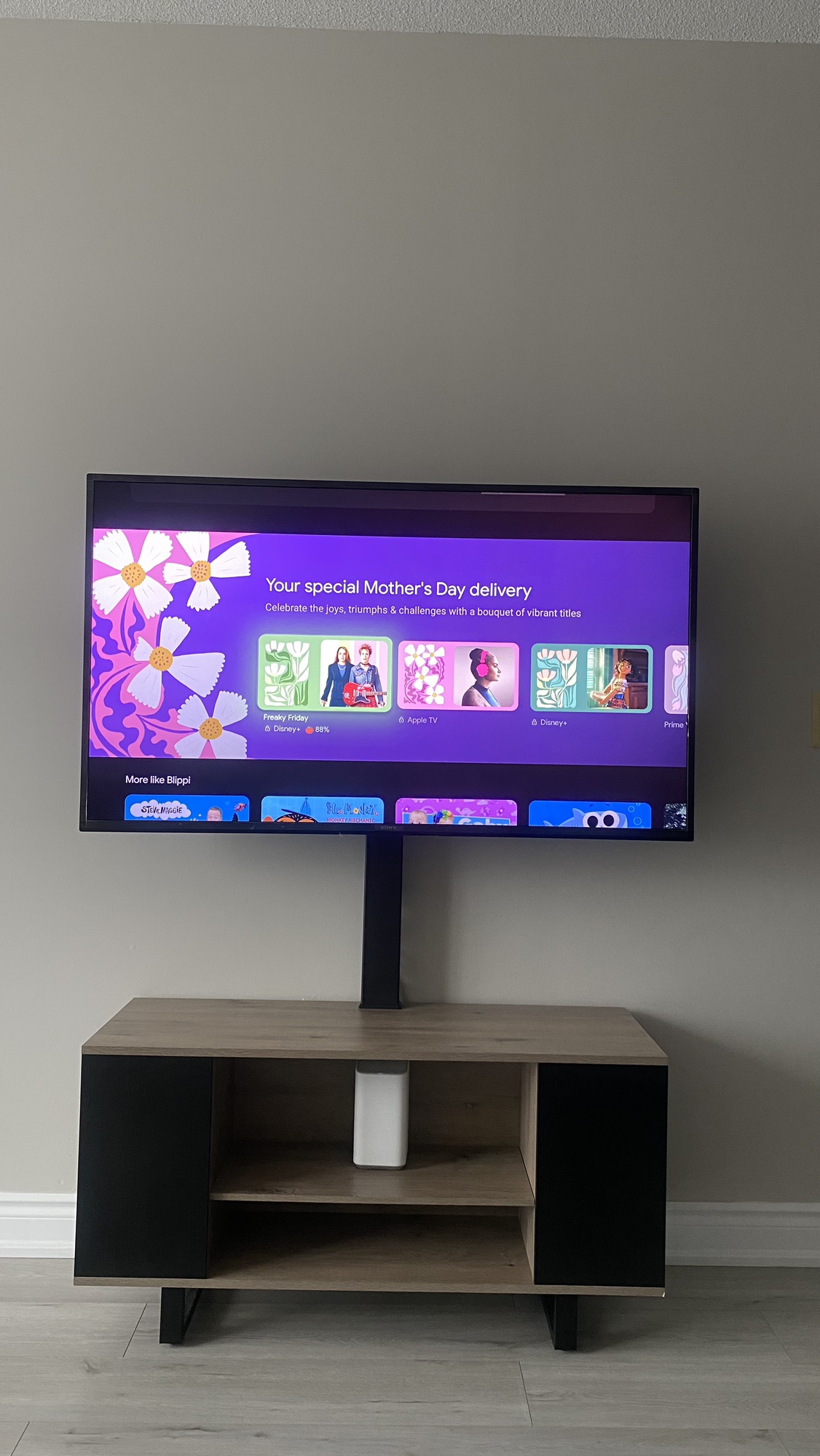 Wood TV Stand  with adjustable mount
