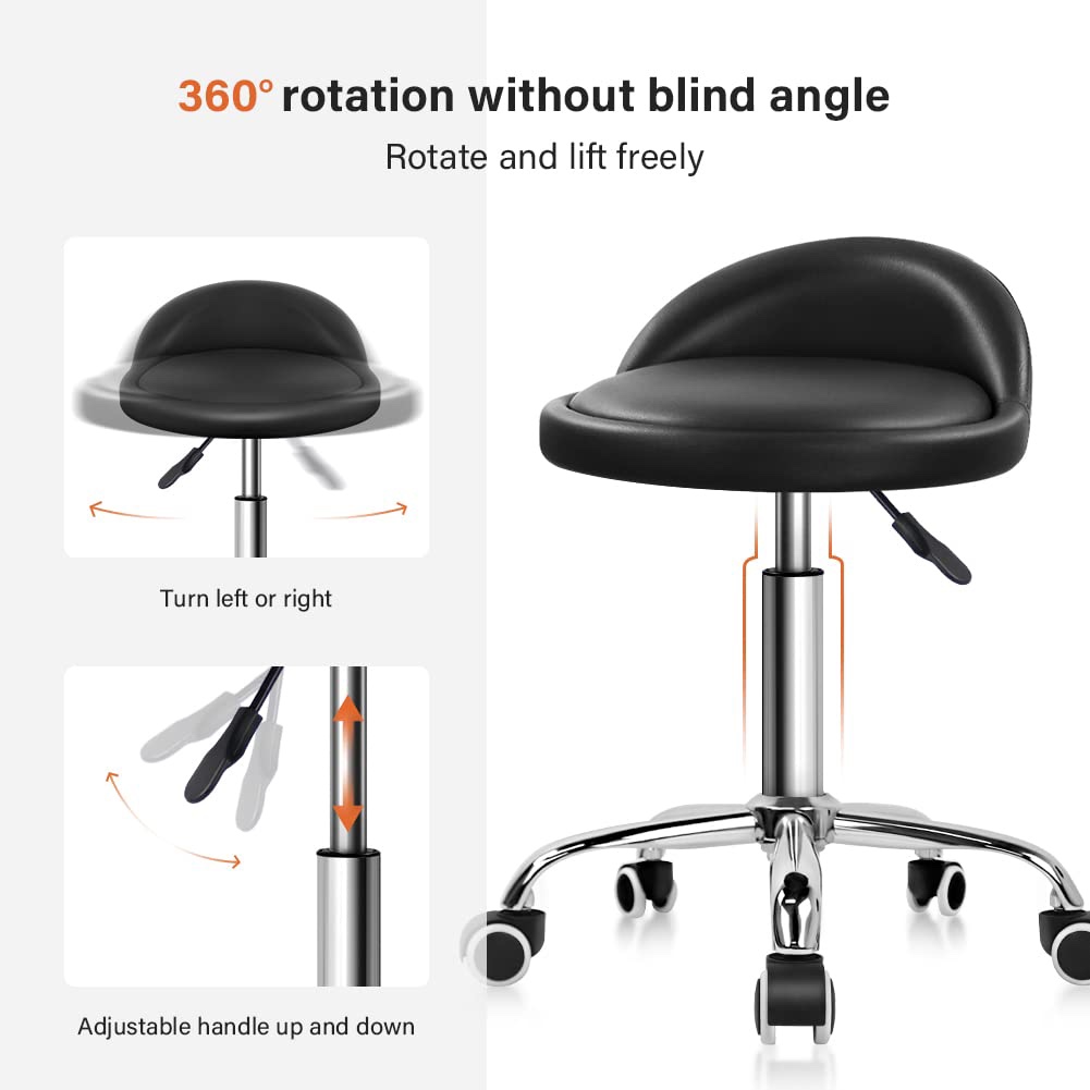 KKTONER PU Leather Round Rolling StoolChair with Wheels - photo 3