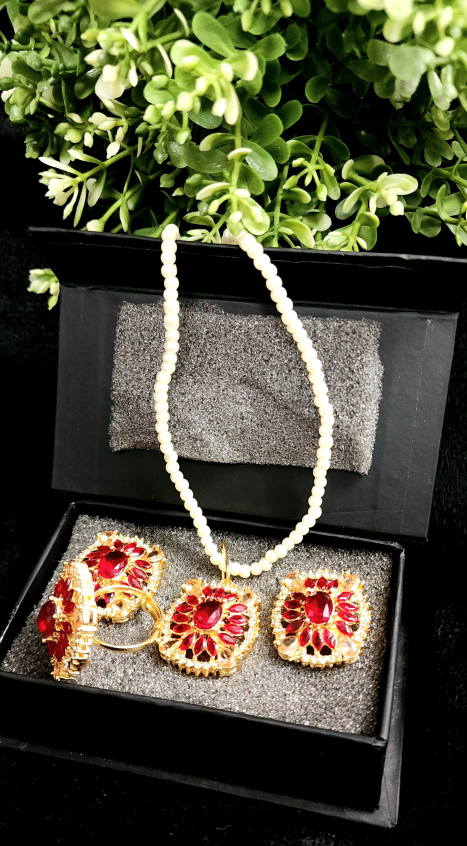 locket set with mala and adjustable ring