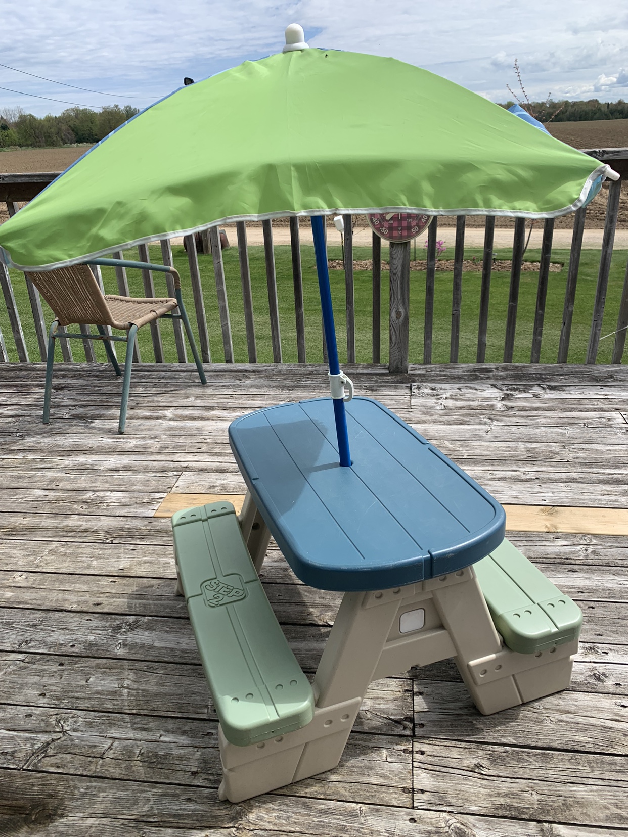 Picnic table and umbrella