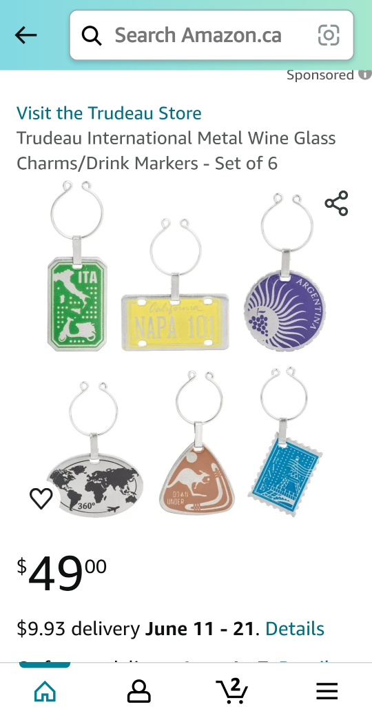 Trudeau International Metal Wine Glass Charms - Set of 6 image indicator(3)