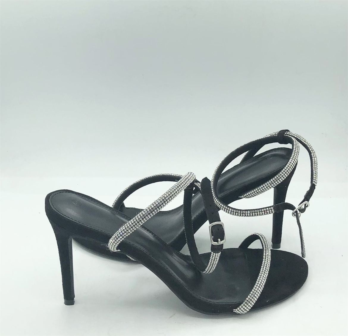 Sz 11 Women's Strappy  Heels black with rhinestone strap ankle - photo 2