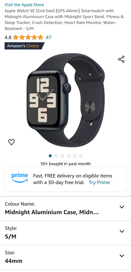 Apple Watch SE (Generation 2) 44mm - Midnight Black image indicator(3)