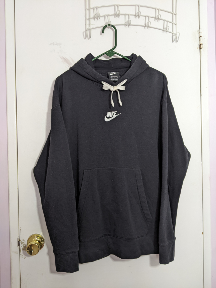 Nike Logo Centered Long Sleeve Hoodie Black & White Size Large