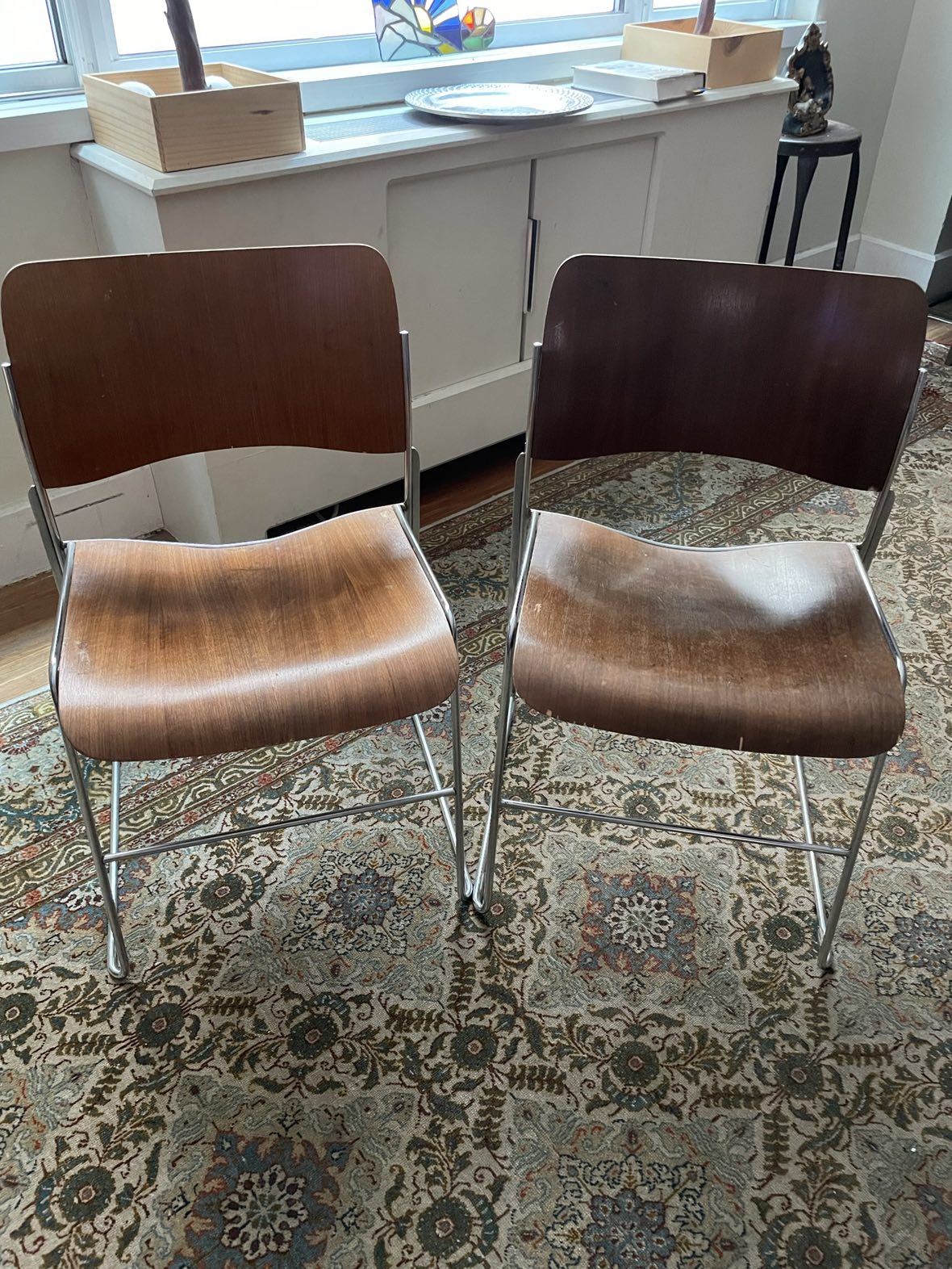 David Rowland 40/4 Vintage Mid Century Wood Chrom Chairs