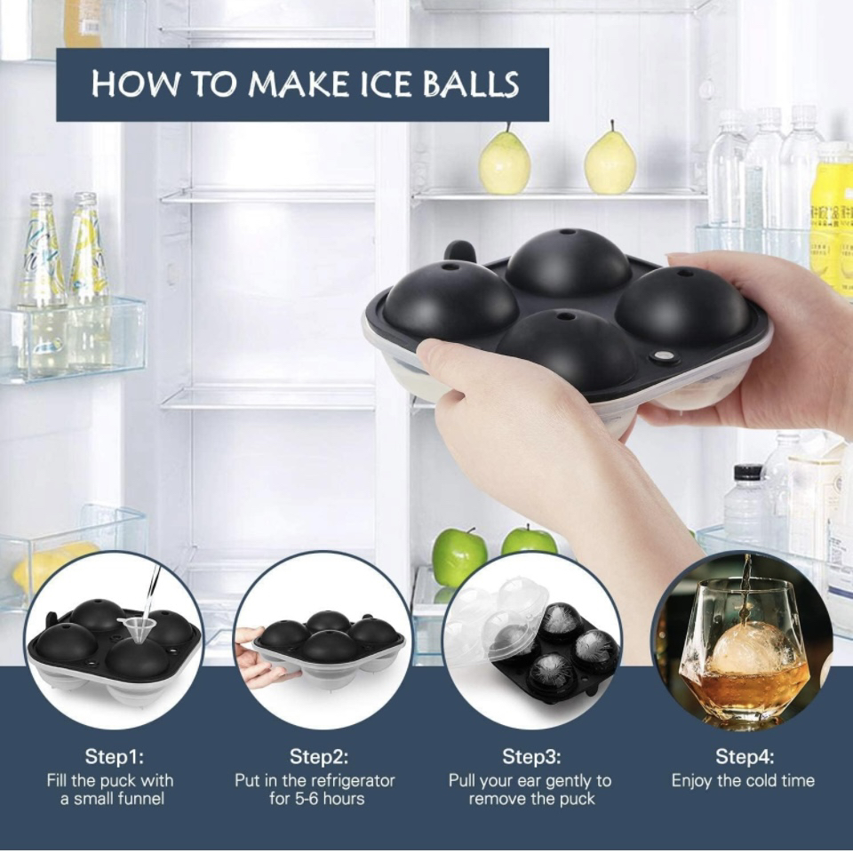Silicone Ice Ball Maker Sphere Large Ice Cube Tray with Lids image indicator(5)