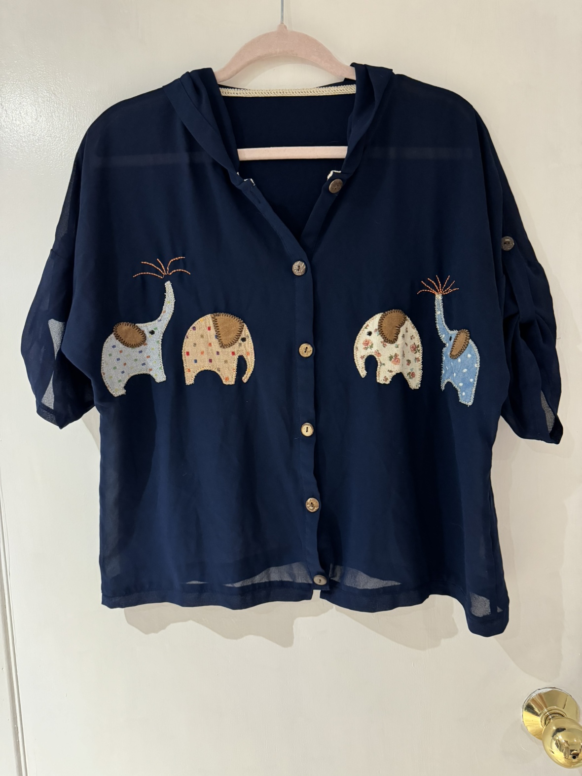Elephant pattern hooded button up