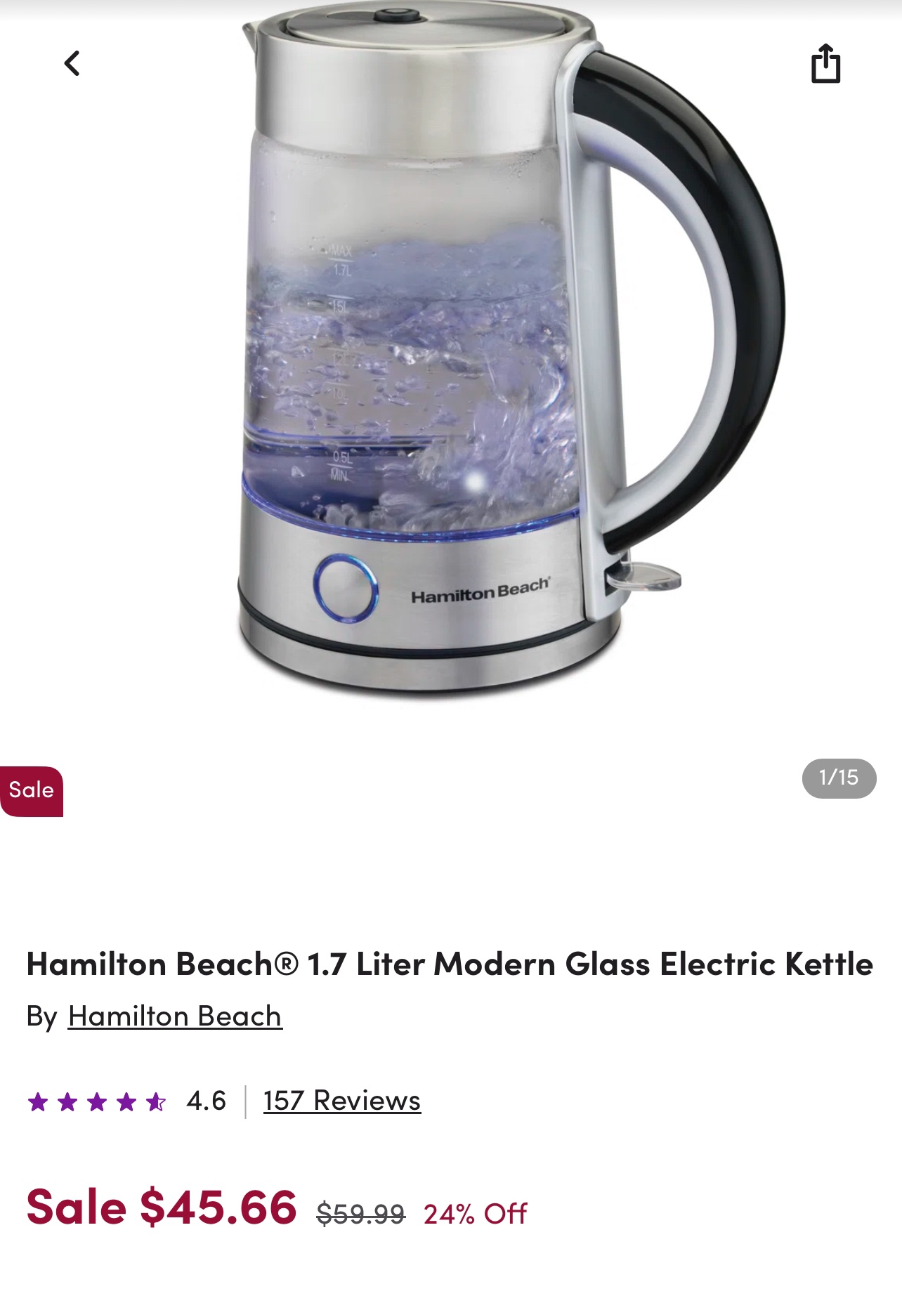 Hamilton beach 1.7L modern glass electric kettle image indicator(6)