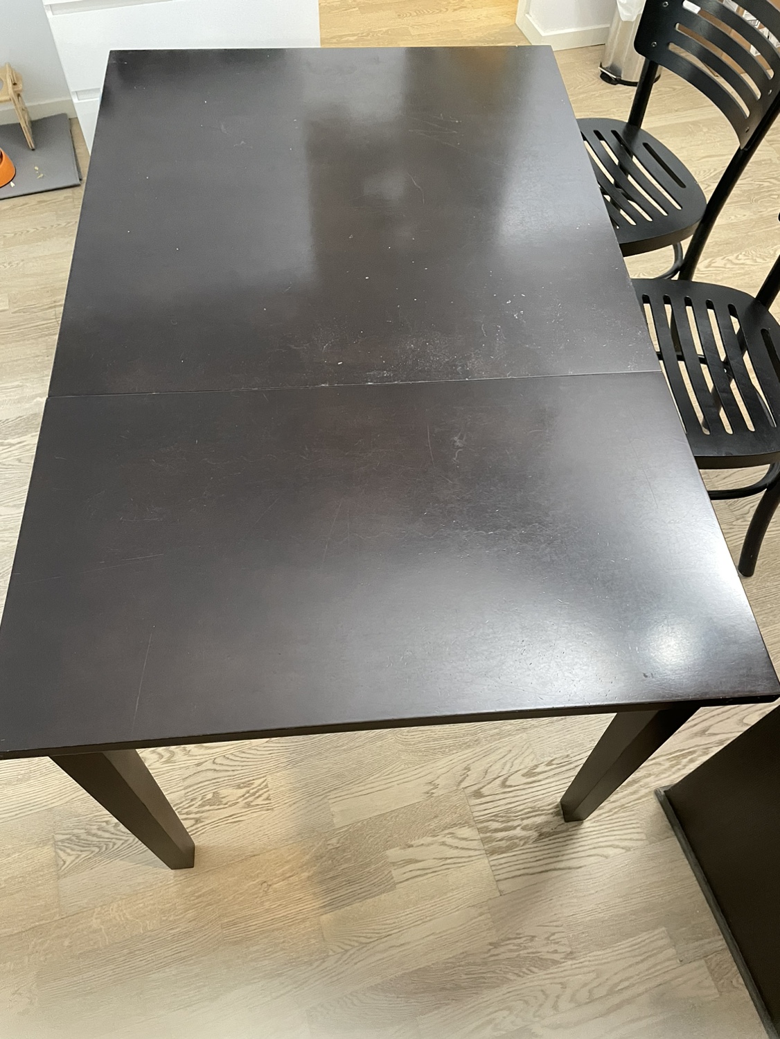 Hard wood extendable dining table + 2 chairs image indicator(3)