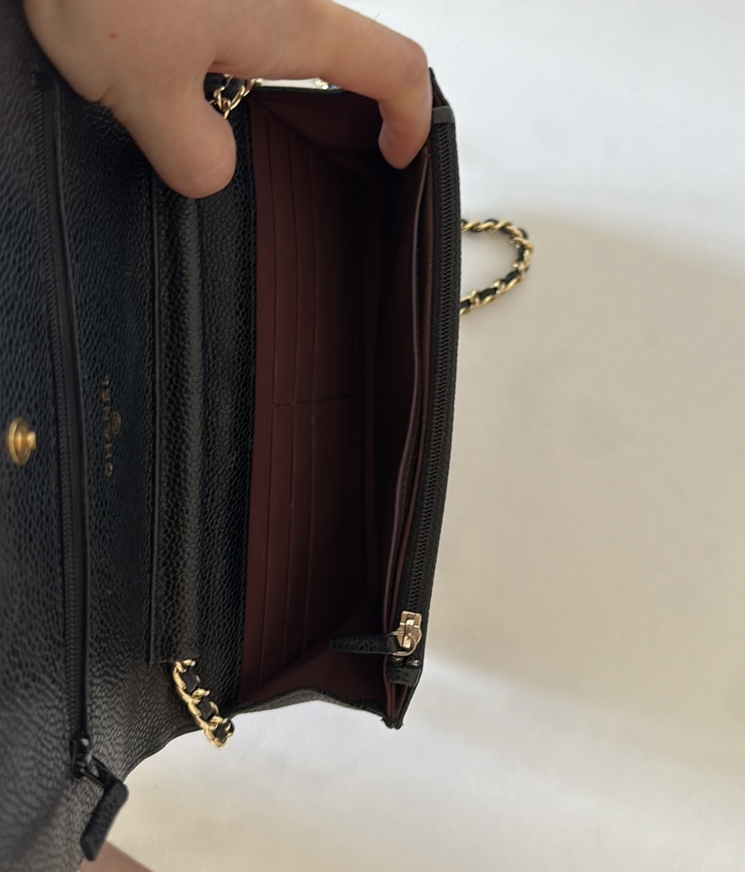 Chanel bag quilted caviar wallet on chain WOC in Black leathet - photo 4
