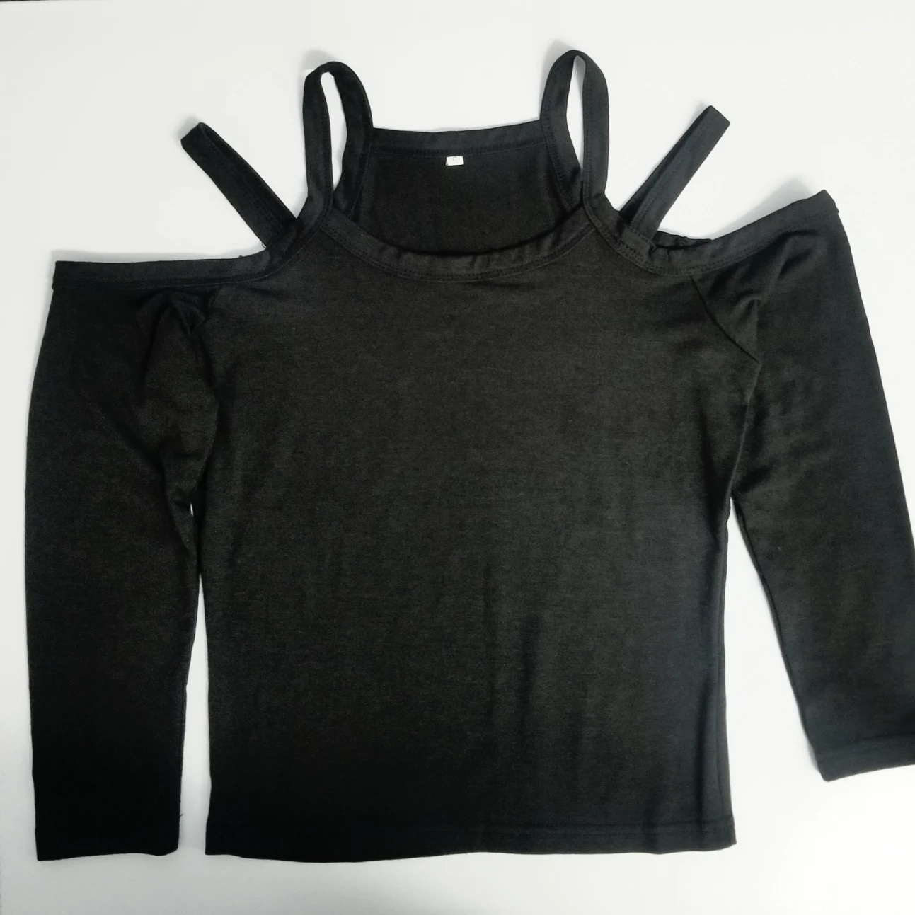 Sexy Cut Out Shoulders Black Top with 3/4 Sleeve image indicator(3)