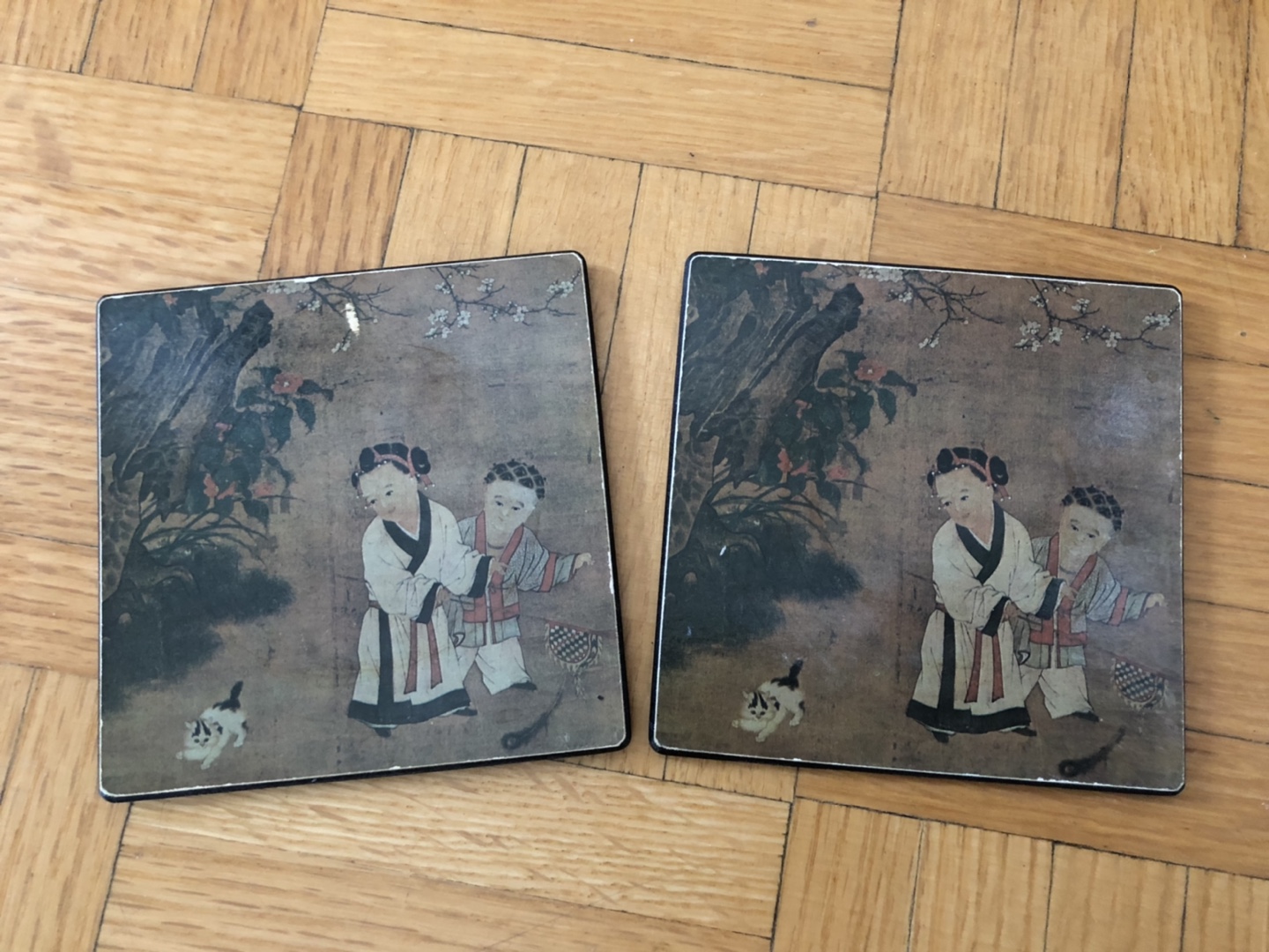 Vintage coasters cup asian Chinese painting thumbnail