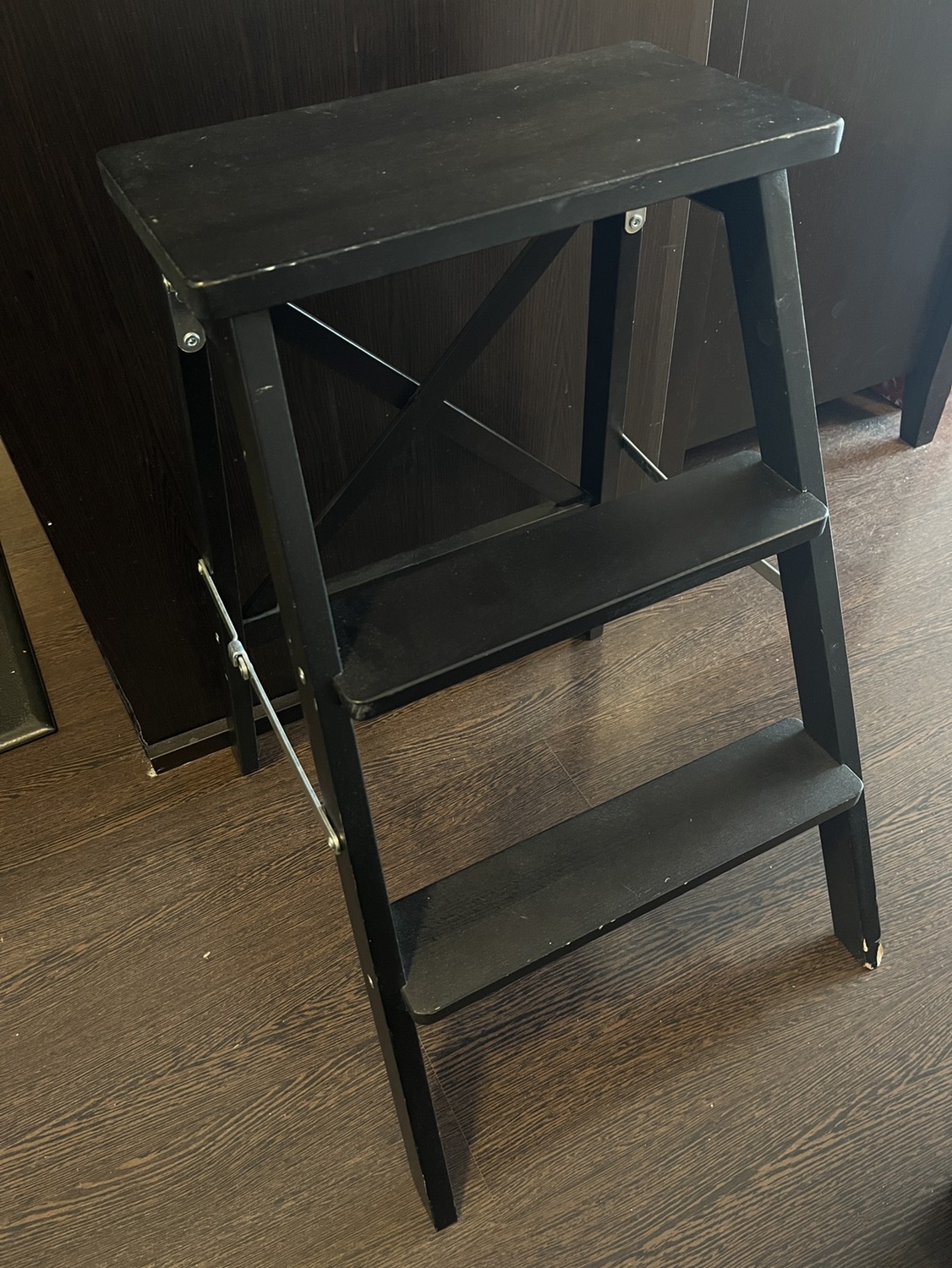 Dark brown wood step stool