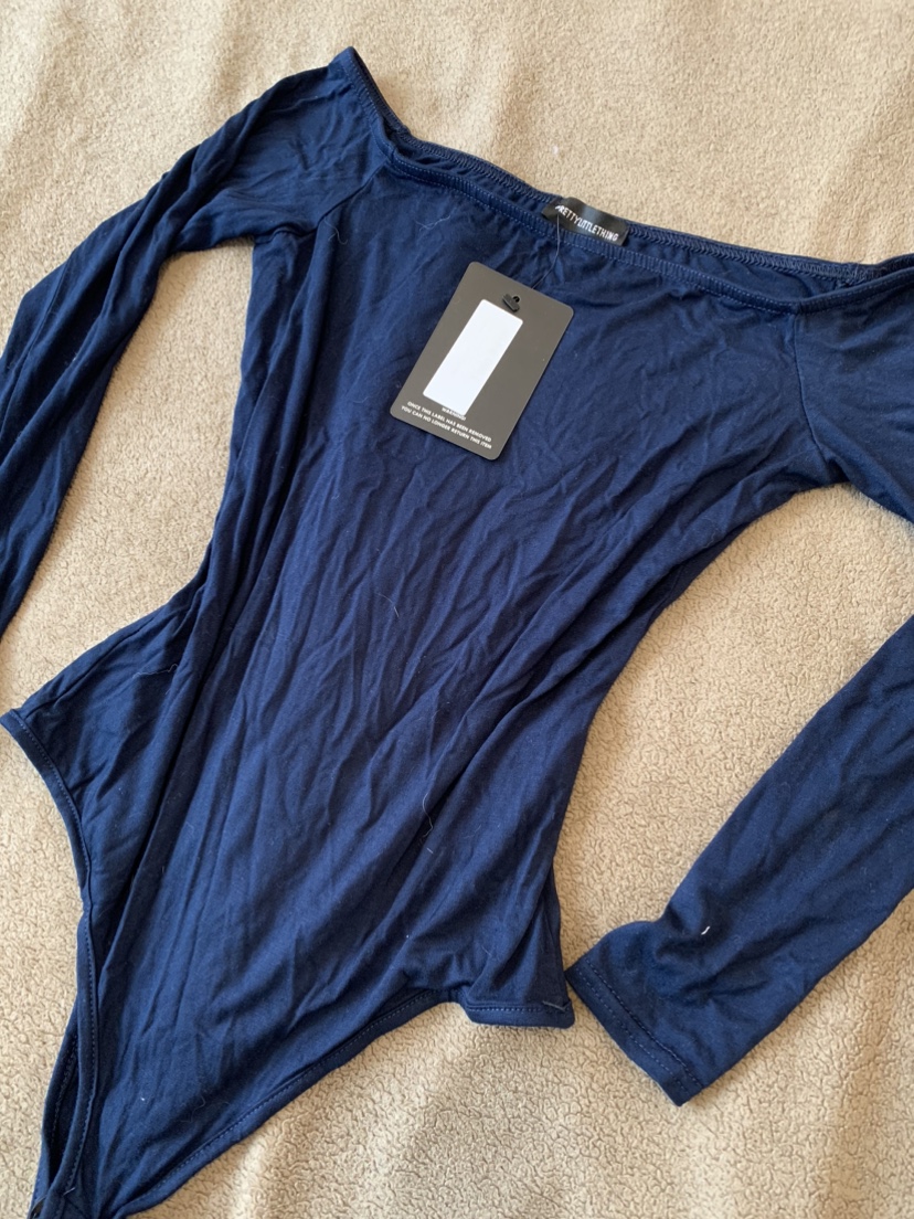 Navy Blue Off Shoulder Long Sleeve Bodysuit - photo 4