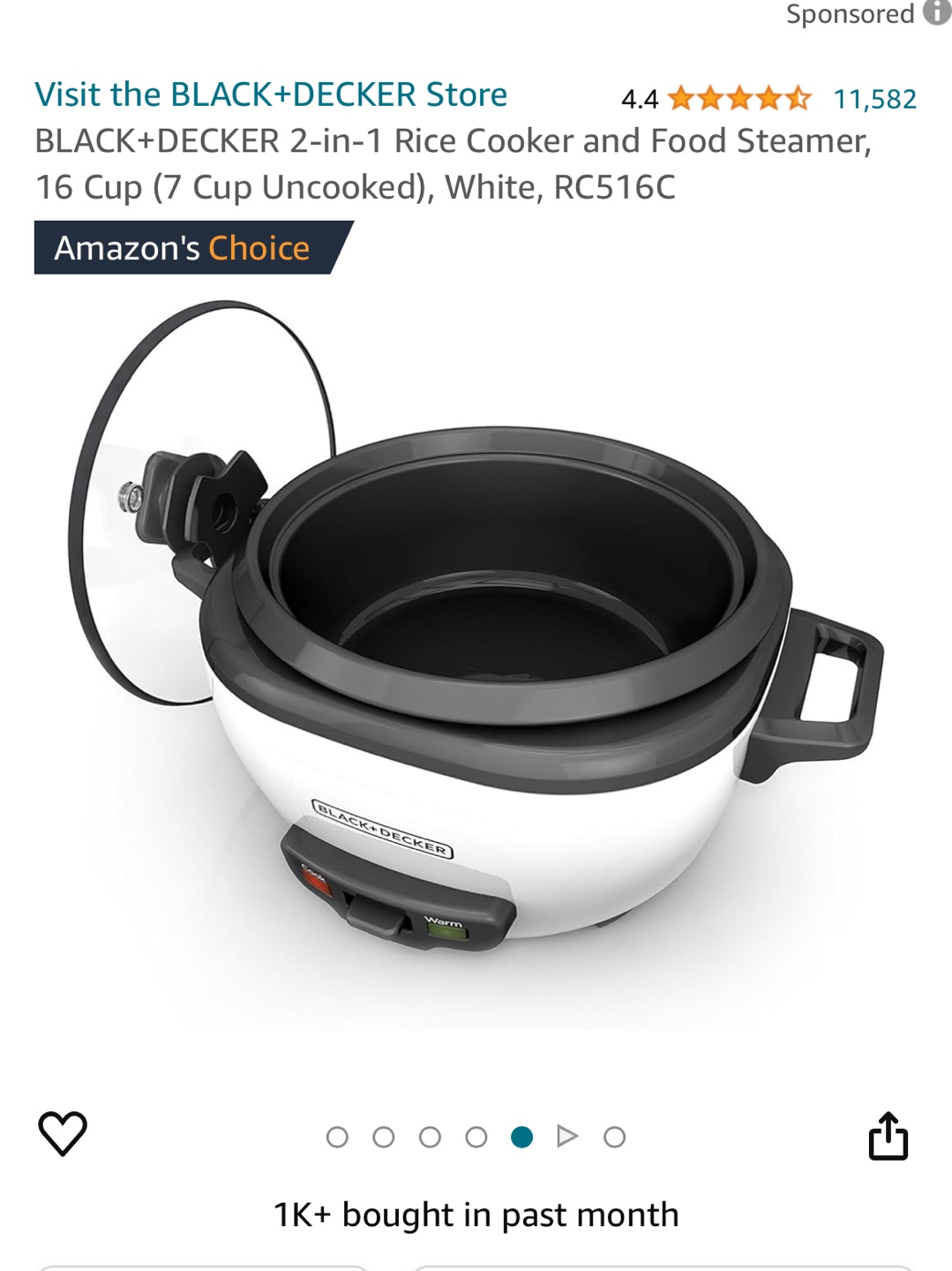 BLACK+DECKER 2-in-1 Rice Cooker and Food Steamer - photo 2