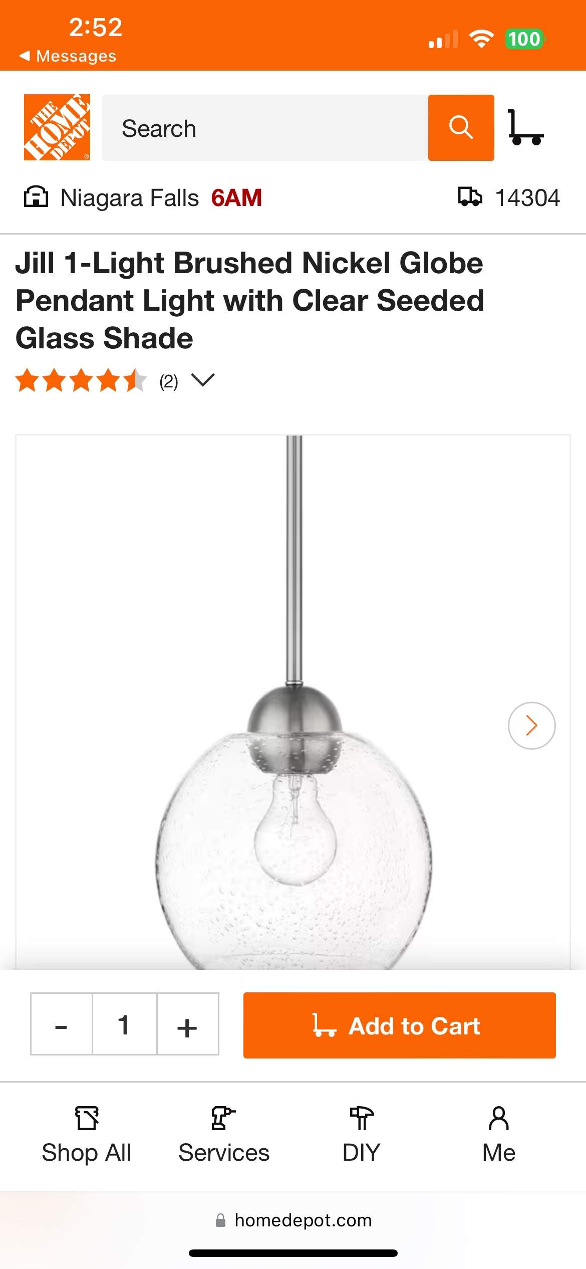 Globe pendant light with glass seeded shade thumbnail