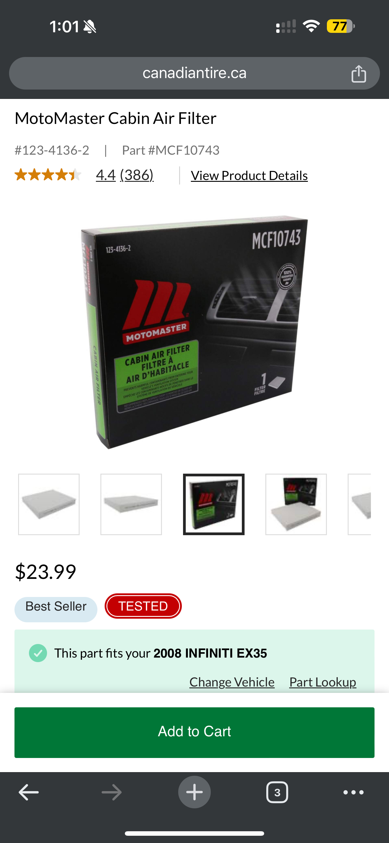 Motomaster Cabin Air Filter- MCF10743 image indicator(2)