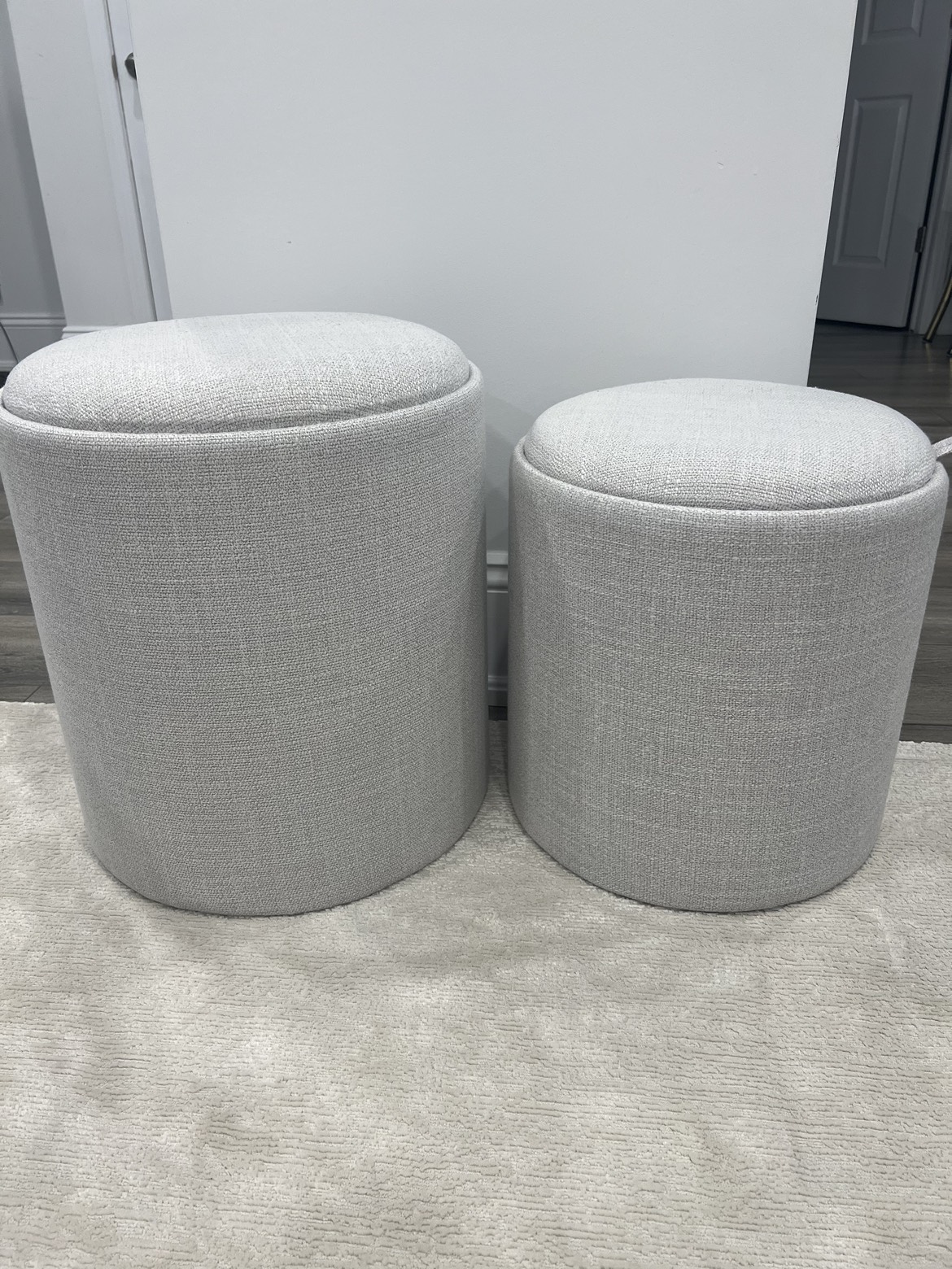 Light grey storage ottomans