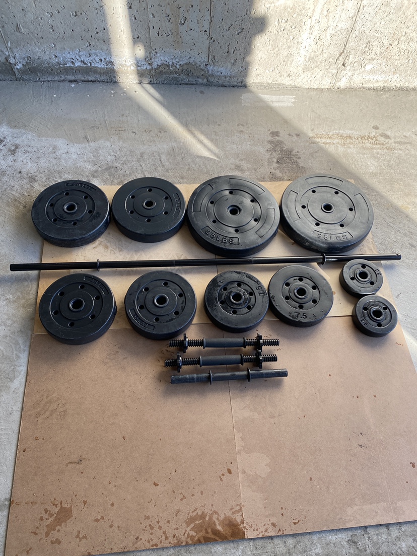 Beginner Gym Set - 120lbs Weight Set with Barbell and Dumbells