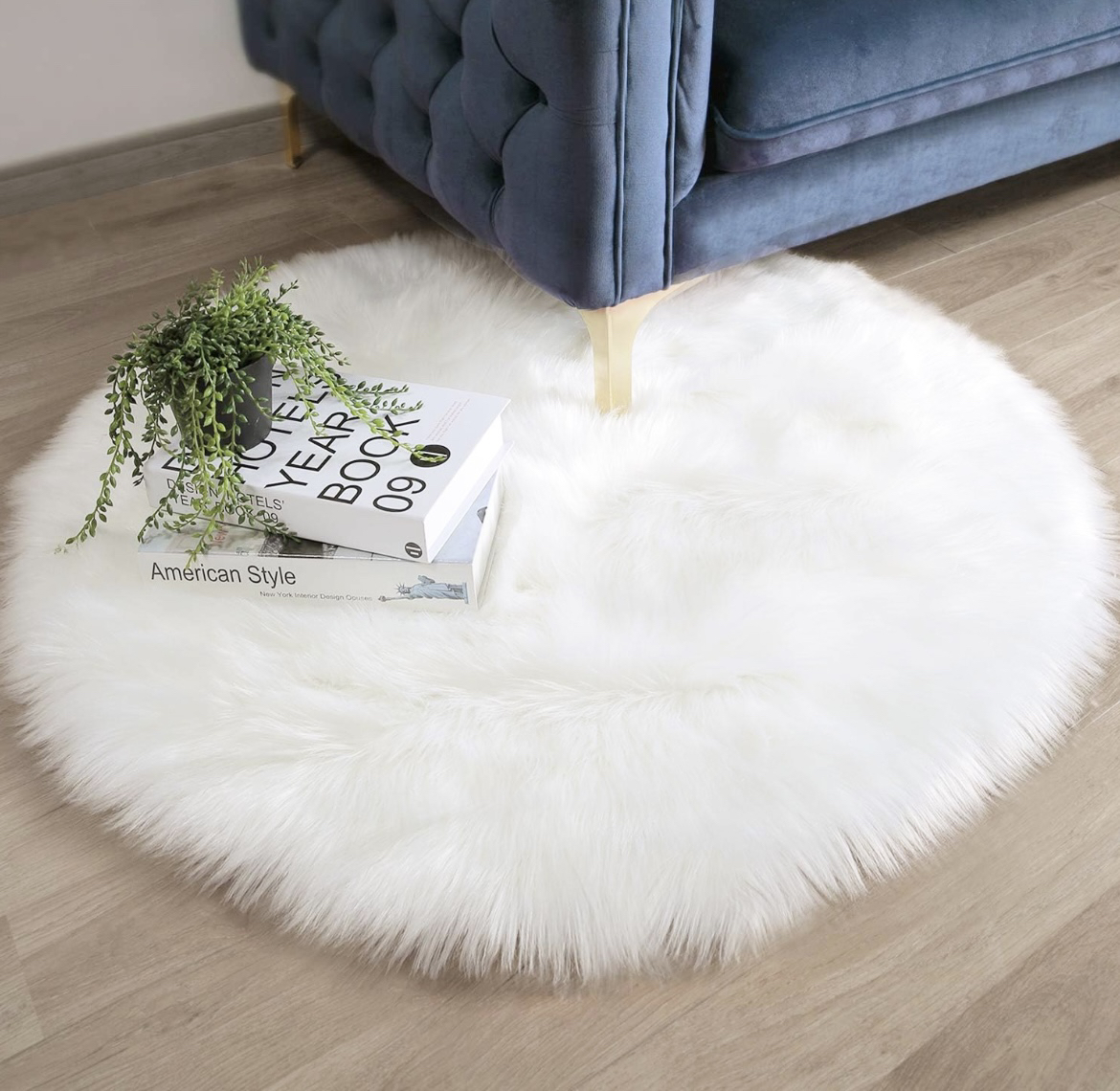 3x3 ft Ashler Faux Fur Rug Shaggy Area Rug Ultra Soft  Round
