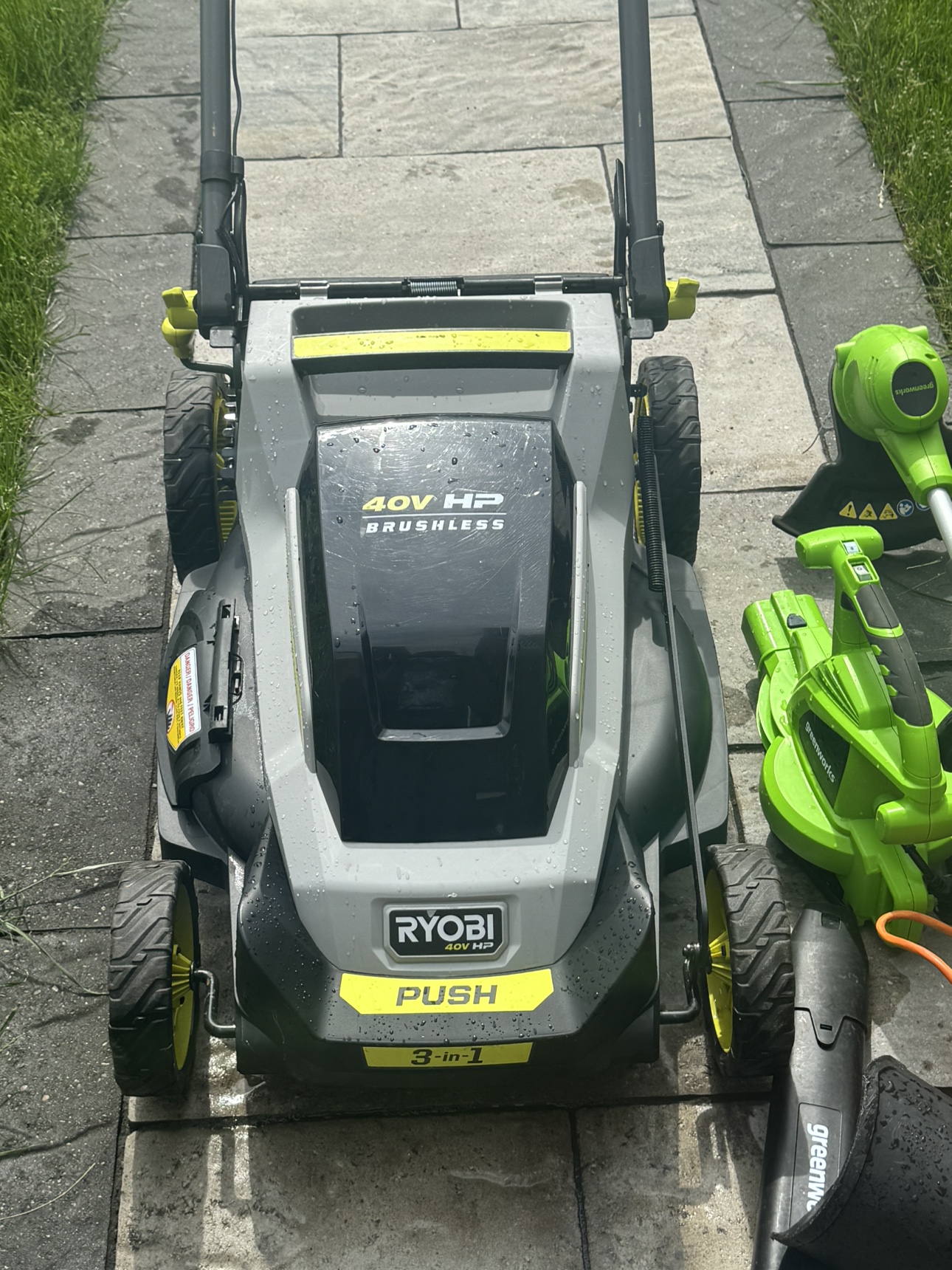 RYOBI 40V HP Brushless Lawn Mower & Greenworks String Trimmer - photo 2