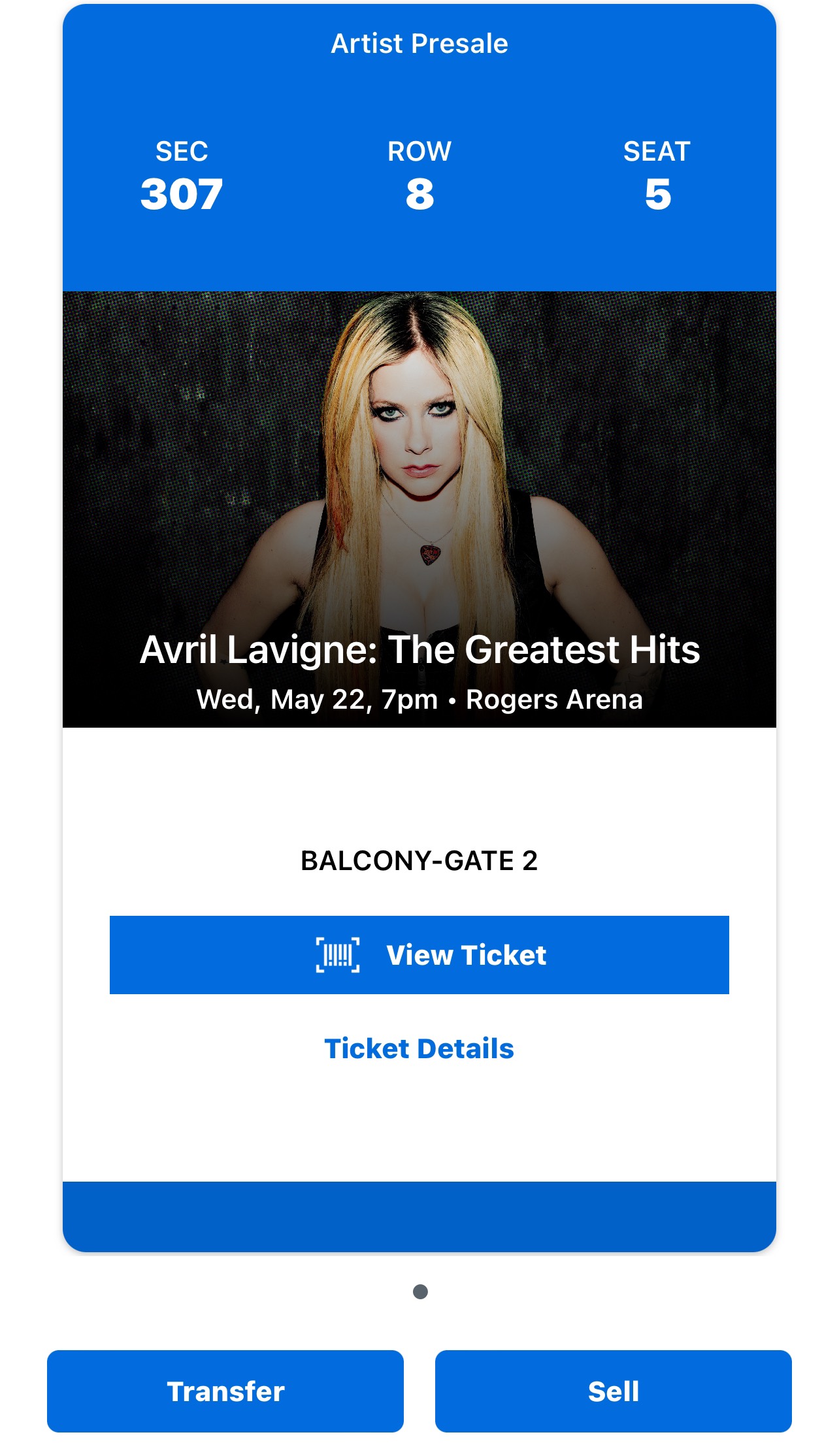 Avril Lavigne Ticket