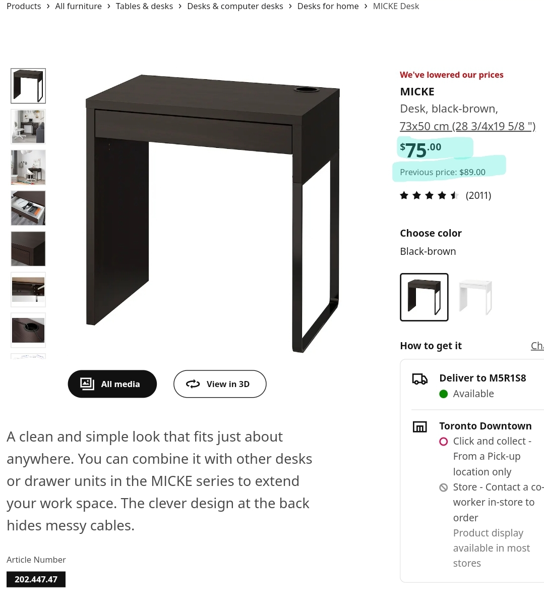 Ikea MICKE small desk (black brown) thumbnail