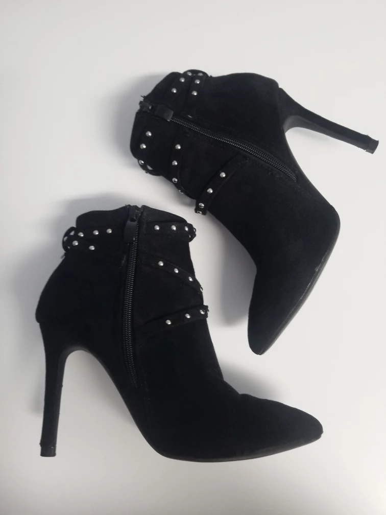 Silver Studded Black Suede High Heel Booties - shoes Size 7 image indicator(4)