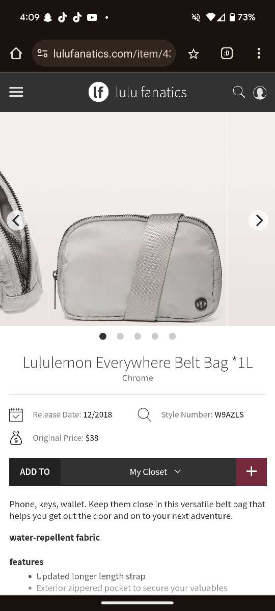 Lululemon Everywhere Belt Bag 1 liter Chrome