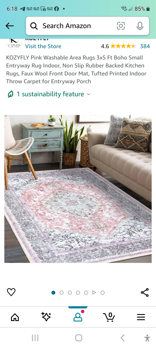 Brand new Pink Washable Area Rug. 3 x 5 foot.
