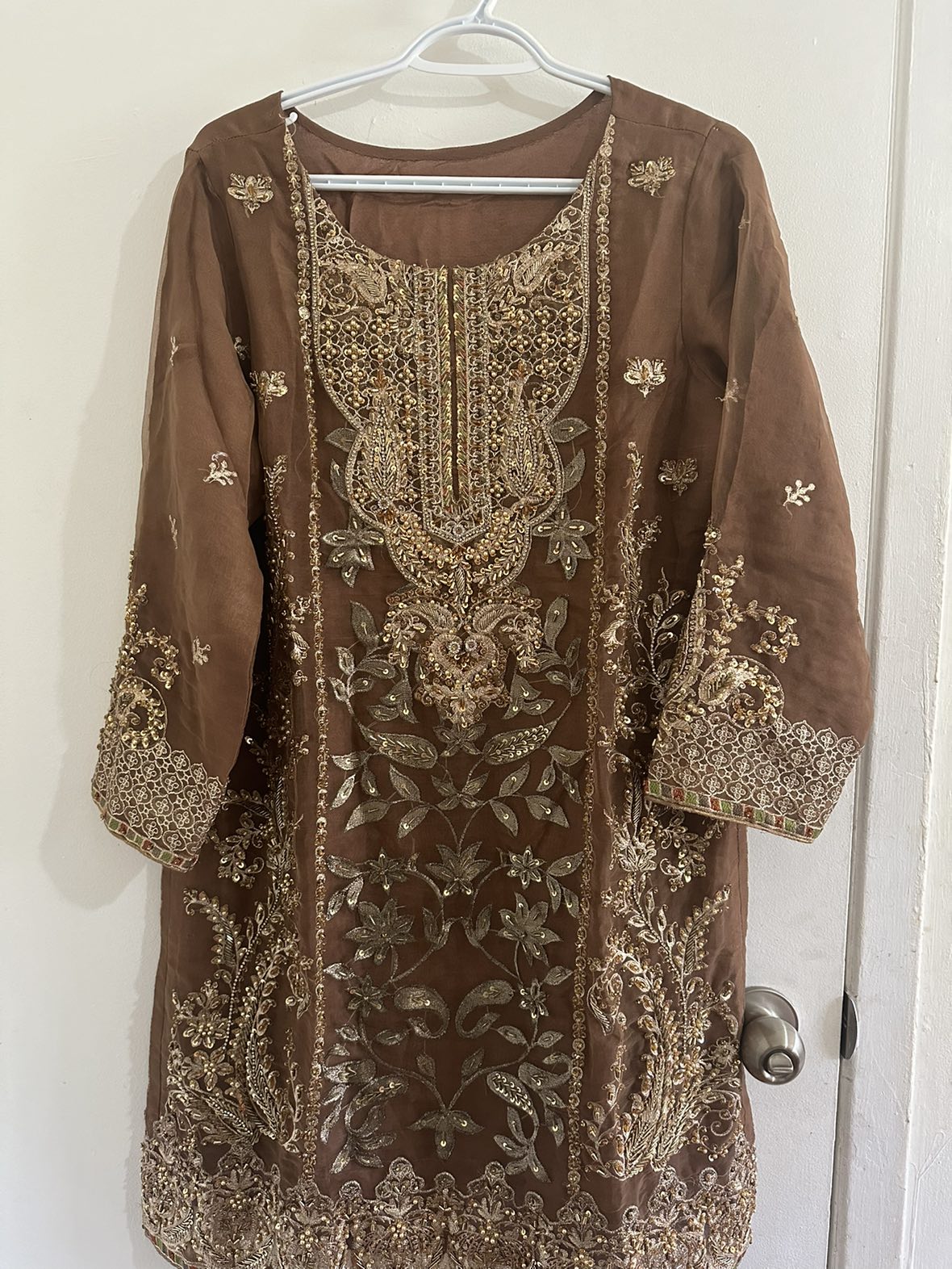 South Asian formal 3 piece outfit with gold detailing