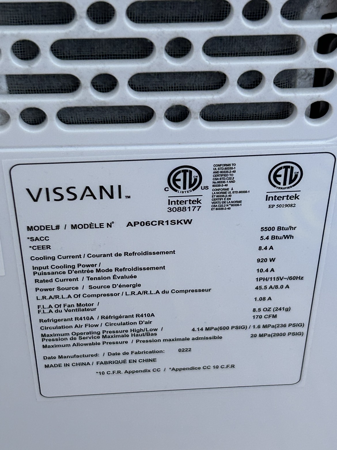 Vissani portable air conditioner - photo 2